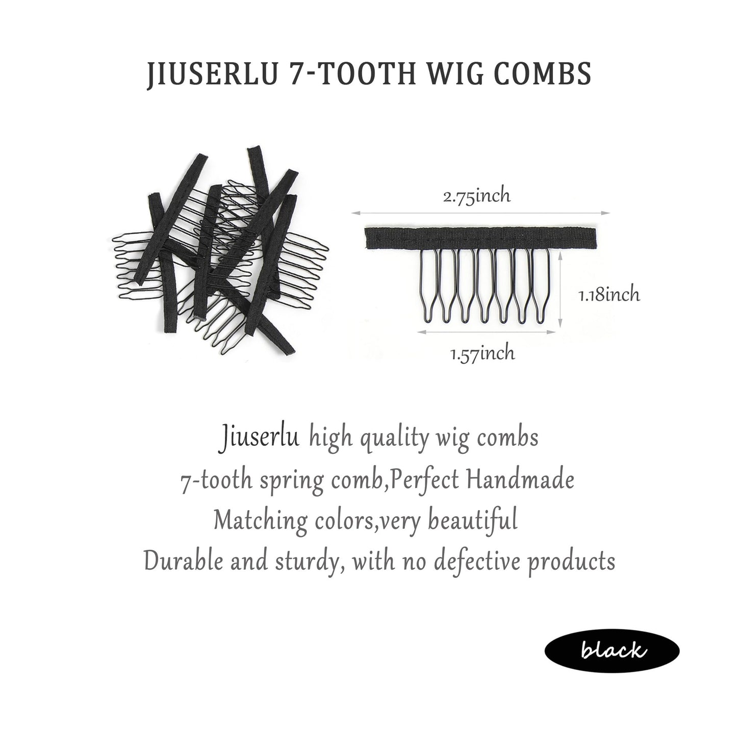 JIUSERLU 20 Pieces Wig Combs, 7-teeth Wig Clips to Secure Wig, Wig Accessories Tools For Making Wig Caps, Black (20 Pcs)