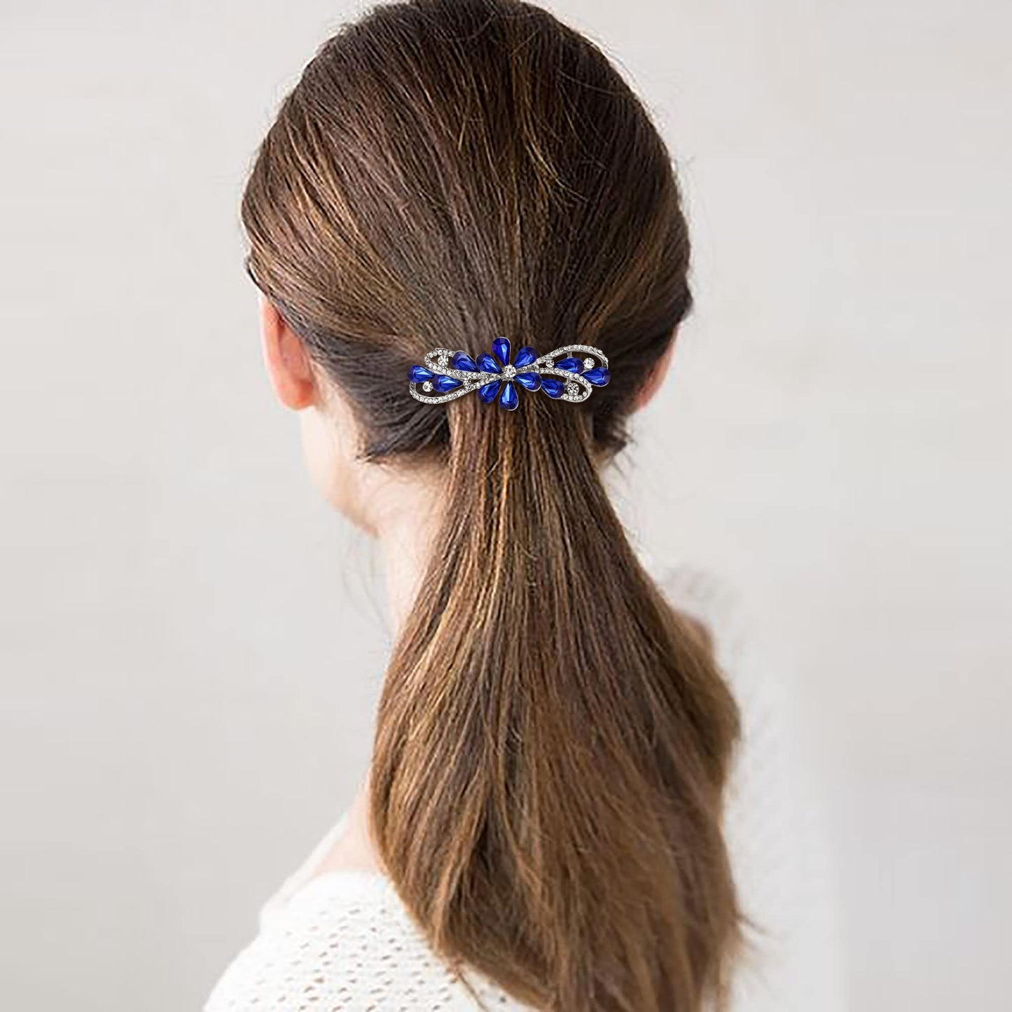 EVER FAITH Bridal Austrian Crystal Hair Barrette Clip, Gorgeous Waterdrop Flower Hair Accessories for Women Blue Silver-Tone