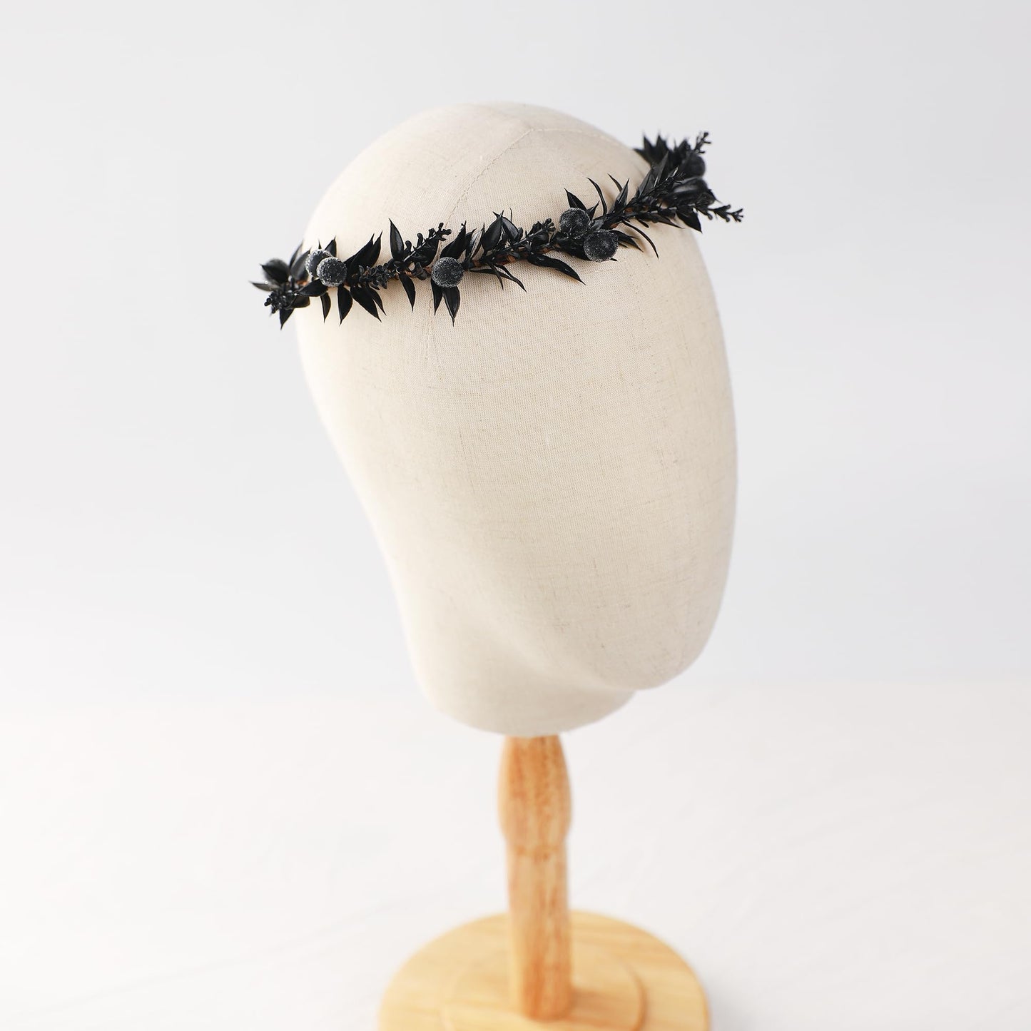 KorViSHOW Handmade Black Flower Crown - Adjustable Black Floral Headband Renaissance Hair Accessories Elf Headpiece Boho Garland for Women Girls Renaissance Festival Photography Props