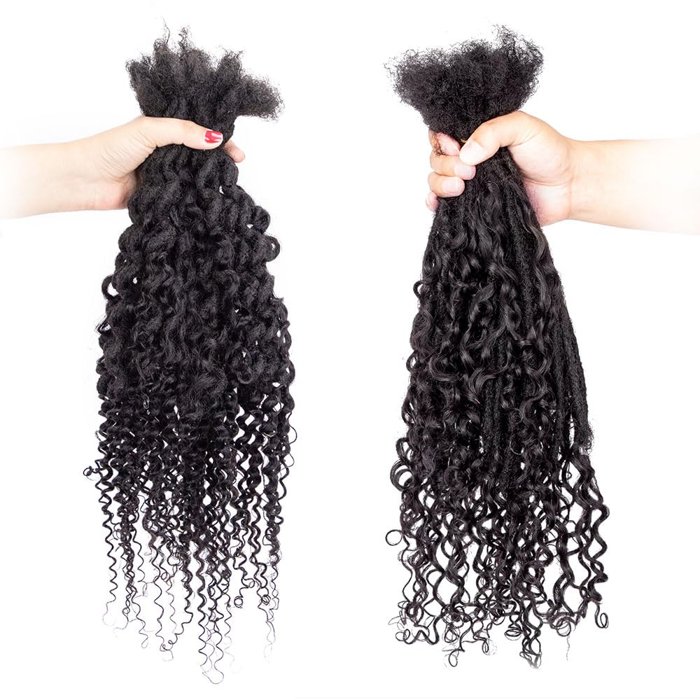 DAIXI Boho Loc Extensions Human Hair with Curly Ends for Women, Can Be Dyed Bleached Handmade Human Hair Dreadlocks with Human Hair Curls Extend Out (1B-0.6cm-Straight, 20 Inch 20 Strands)