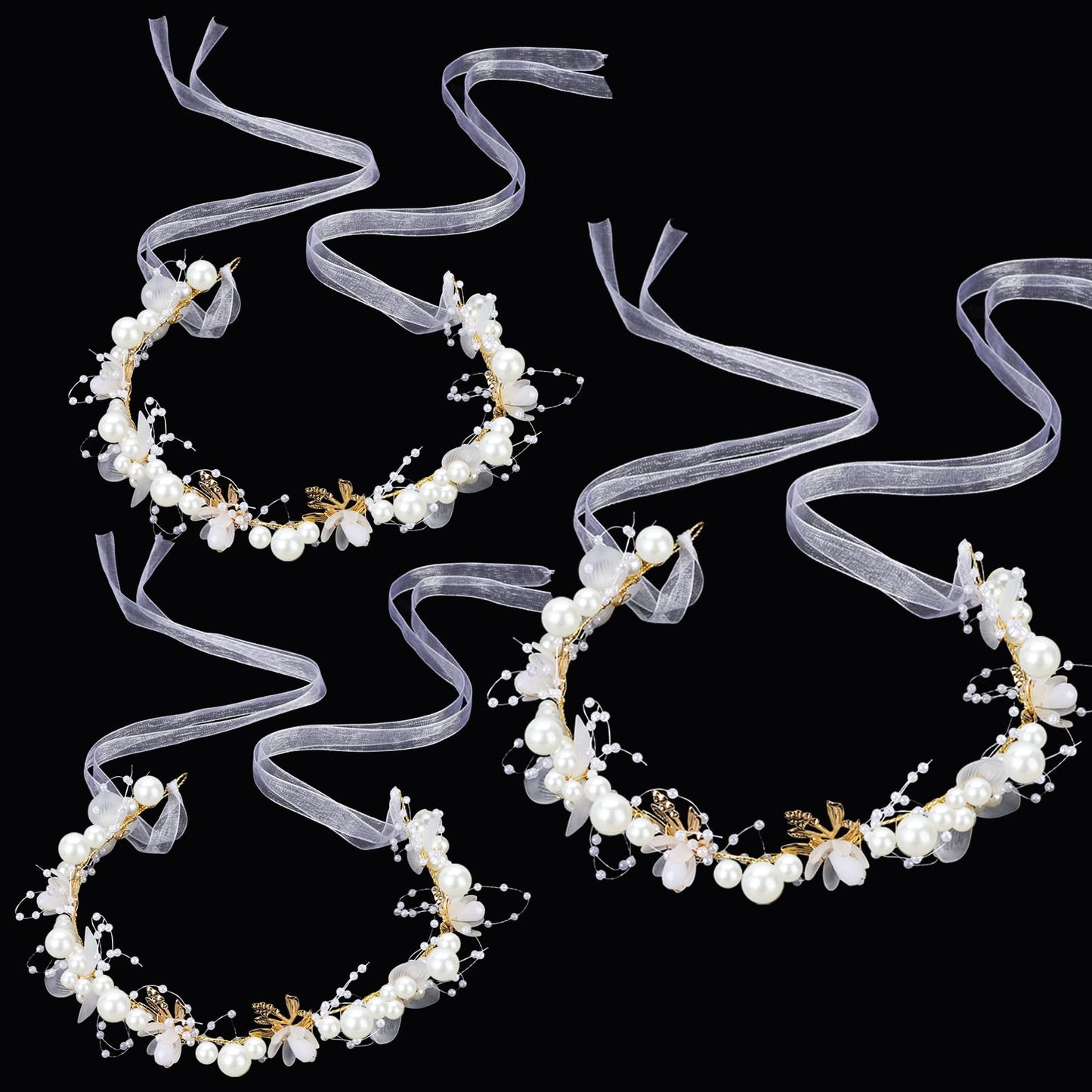Hoemwarm 4 Pcs Flower Girl Crystal Pearl Headpiece,Gold Floral Girls Wedding Crown Hair Accessories Rhinestone Tiara Hair Pieces Headband for First Communion Accessories