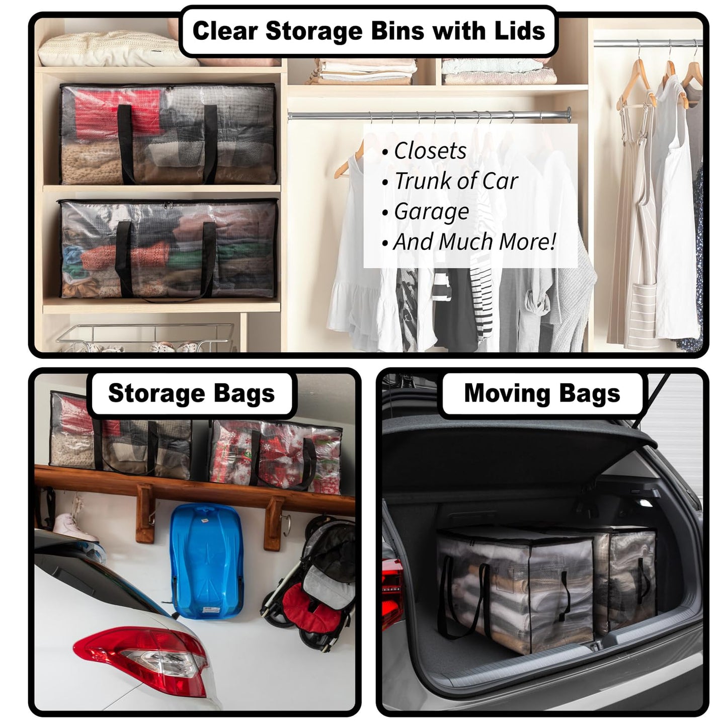ClearSpace Heavy Duty Storage Bags Clear Storage Bins with Lids, Large Packing Boxes with Backpack Straps & Zippers College Dorm Moving Supplies, 8 Pack