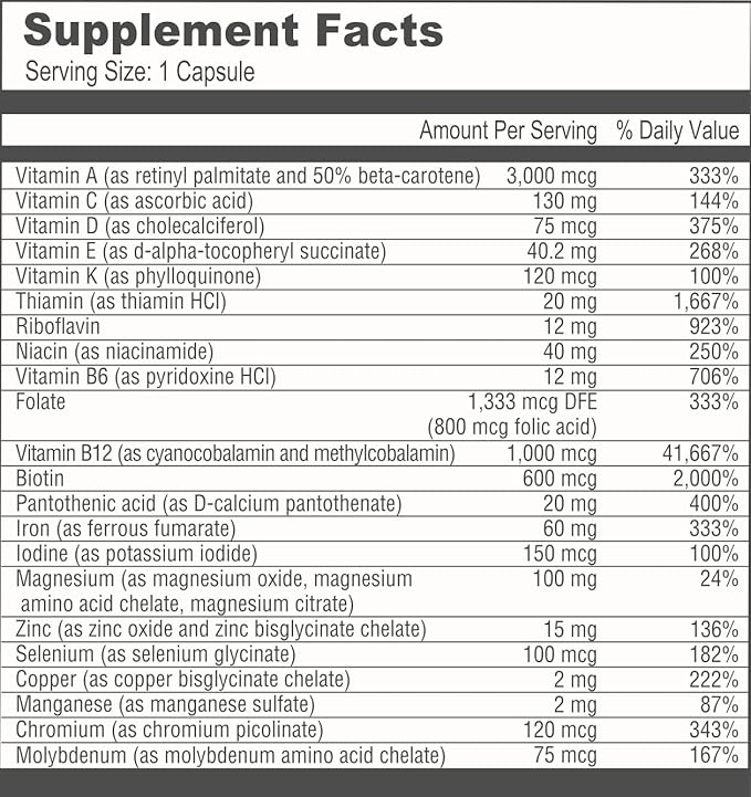BariatricPal Multivitamin ONE 1 per Day! Bariatric Multivitamin Capsule with 60mg Iron (30 Count)