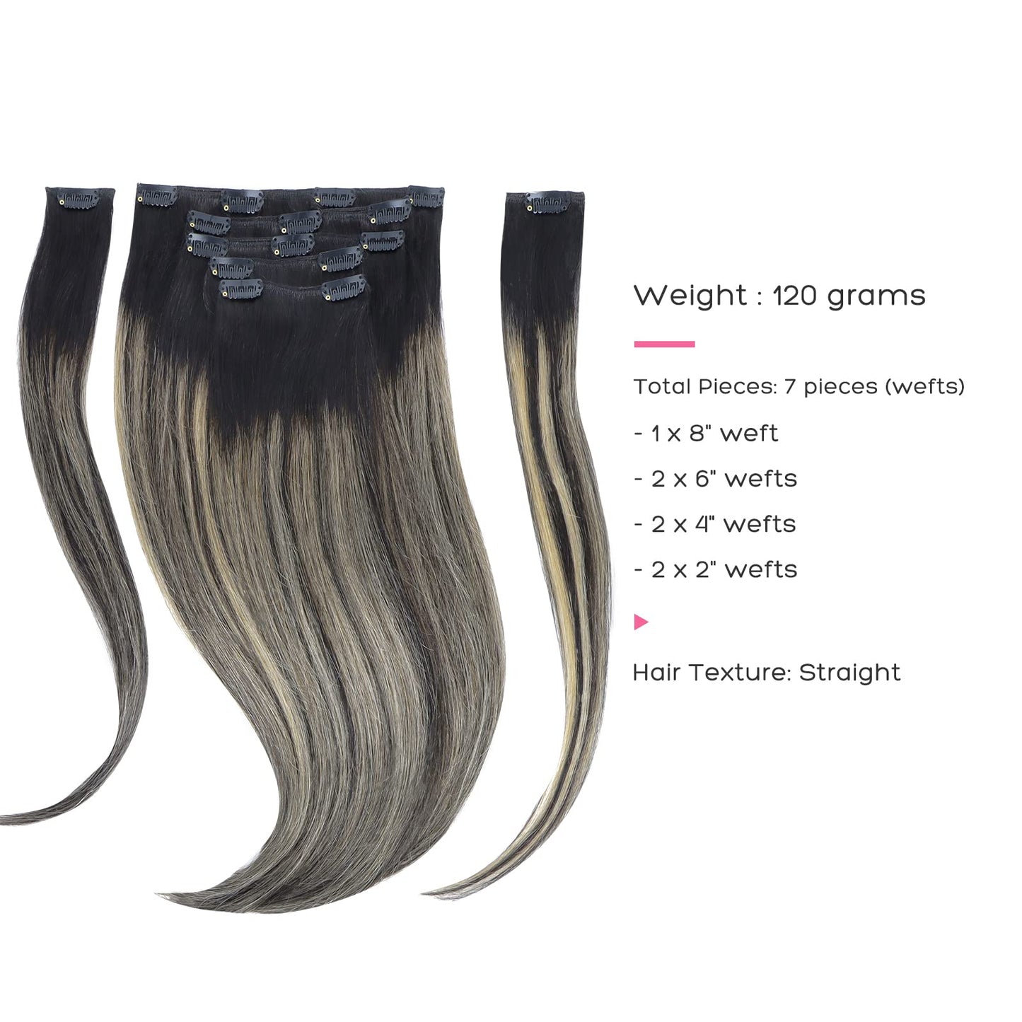 Marat Hair Extensions Clip in Human Hair, Natural Black to Light Blonde Clip in Hair Extensions 14 inch 120g Straight Clip in Hair Extensions Human Hair
