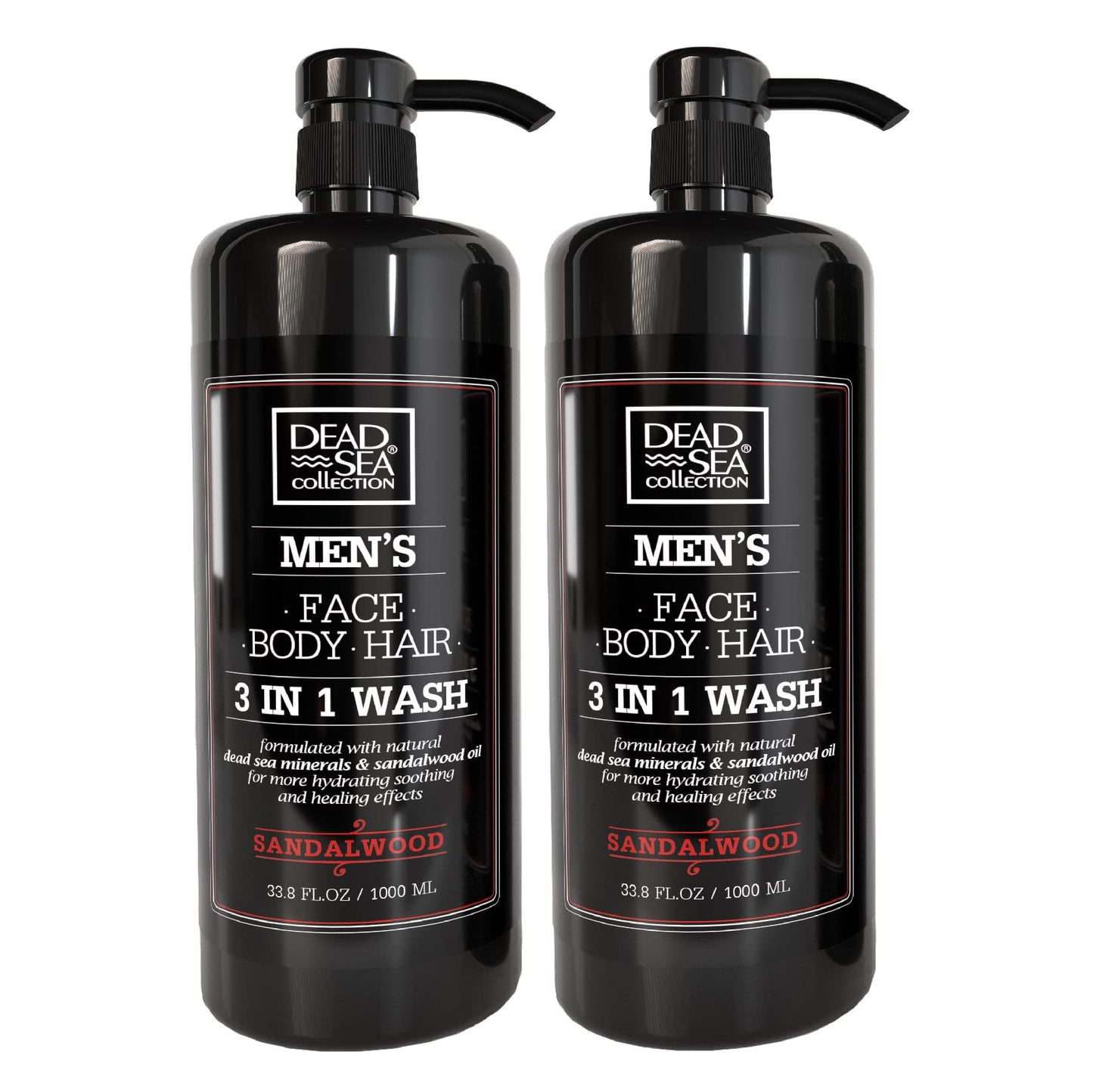 Dead Sea Collection Triple Bundle -Body wash 3 in 1 for man-SANALWOOD+AMBERWOOD+TOP 10 (6 Pc total)