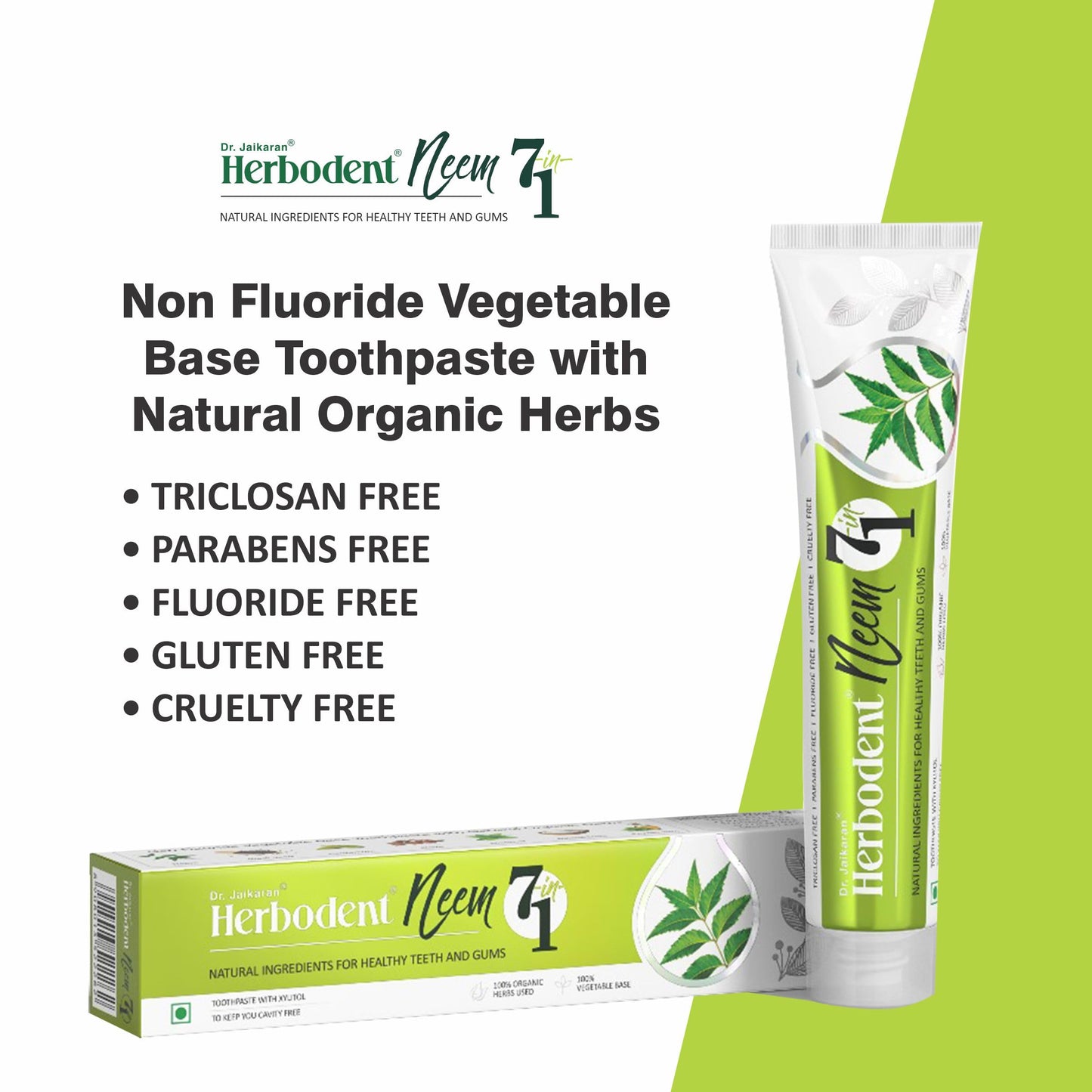 Herbodent® NEEM 7 in 1 Toothpaste-Organic Herbs-Neem, Black Seed & Xylitol for Anti Cavity-Cardamom & Mint for Taste & Freshness-Baking Soda for Excellent Cleaning-No Fluoride, No Paraben -6.53Oz (3)