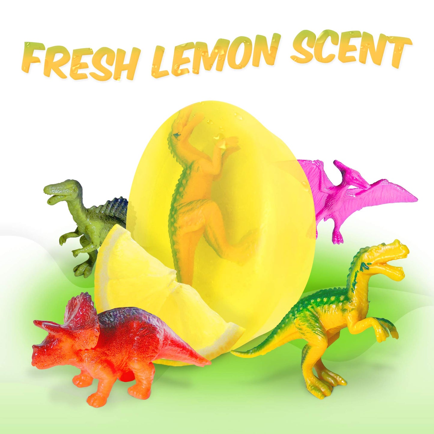 Relaxcation 1 Soap Bar For Kids with DINO Toy Inside - Natural Fresh LEMON Kids Soap - Clear Glycerin Safe For Skin - For Hand, Face and Body Wash - Handmade in USA - Glycerin Clear