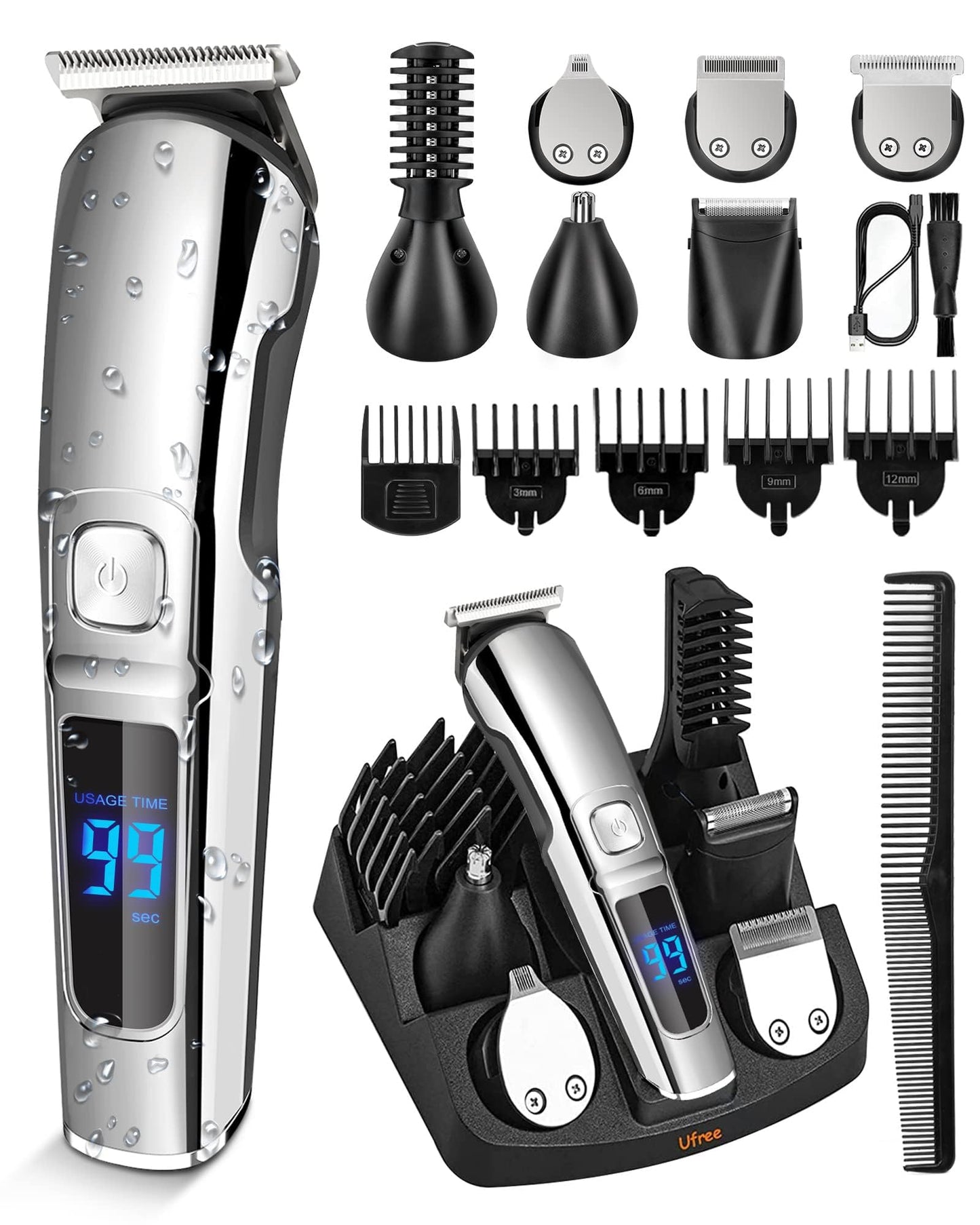 Ufree Beard Trimmer for Men, Electric Razor, Nose Hair Trimmer, Cordless Hair Clippers Shavers for Men, Gifts for Men