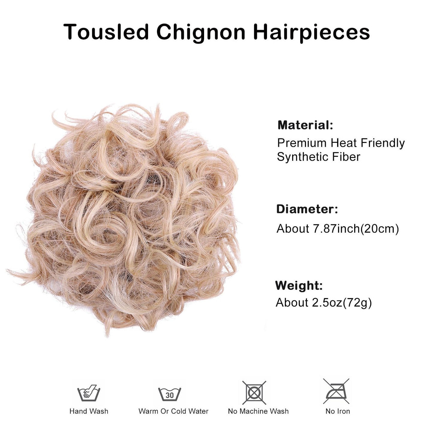 DAYCEN Messy Curly Hair Bun,Synthetic Wavy Curly Chignon For Women Girls, Drawstring Hair Bun Extension (Bleach Blonde)