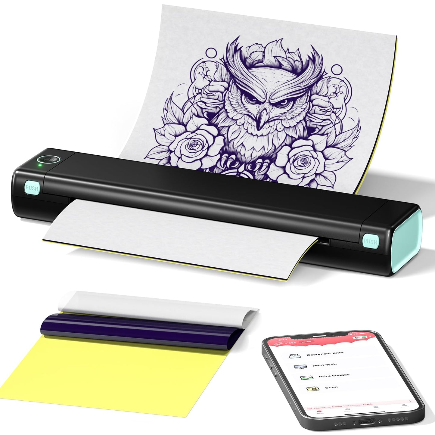 Itari M08F Wireless Tattoo Stencil-Printer - Tattoo Transfer Machine Thermal Copier with 10pcs Transfer Paper, Bluetooth Stencial Printer for Tattooing, Compatible with Smartphone & PC, Black…