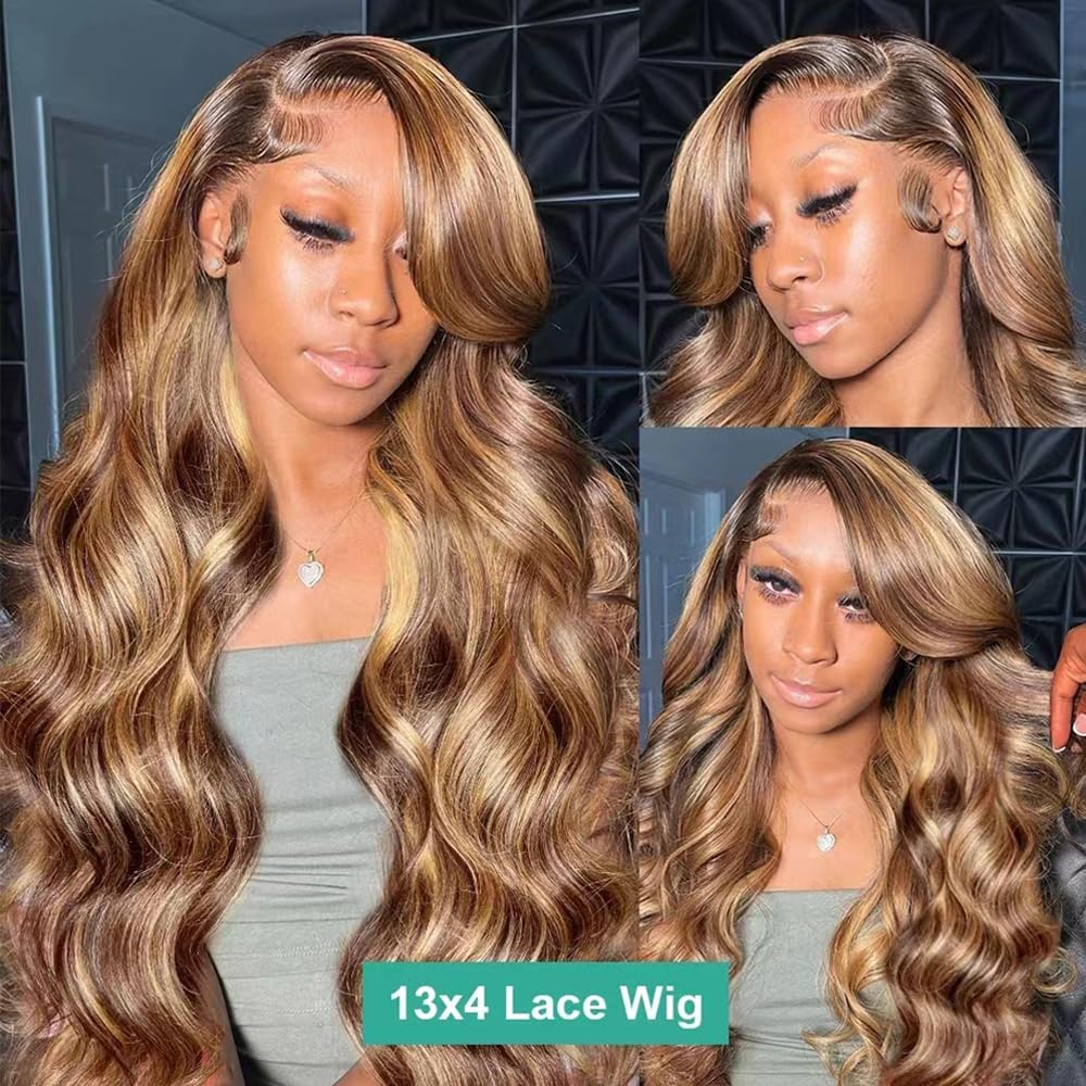 Highlight Wig HD Transparent Lace Front Wigs Human Hair Pre Plucked Wavy Human Hair Wigs 13X4 Lace Front Wig 150% Density Glueless 4/27 Lace Front Human Hair Wigs for Black Women 18 Inch Side Part