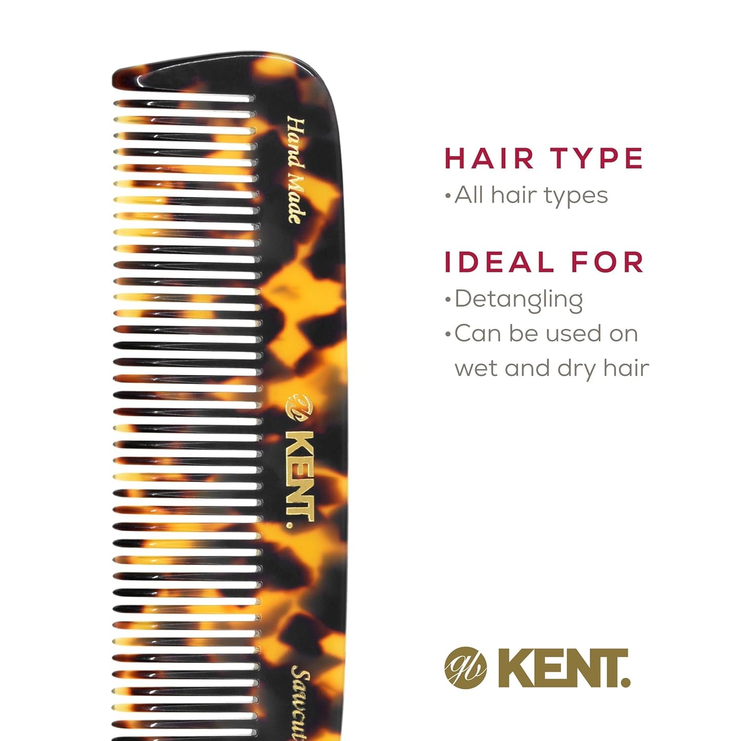 Kent 12T Wide Tooth Detangling Comb - Handmade Pocket Comb for Hair, Beard and Mustache, Saw-Cut and Hand Polished (Yellow Tokyo)