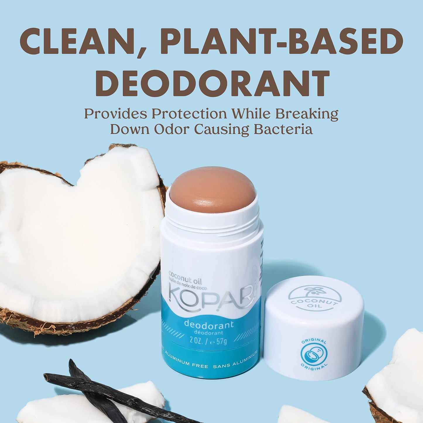 Kopari Aluminum Free Coconut Deodorant, Non Toxic & Clean Plant-Based, No Parabens or Baking Soda, Long Lasting Protection, Original & Charcoal 2 Pack