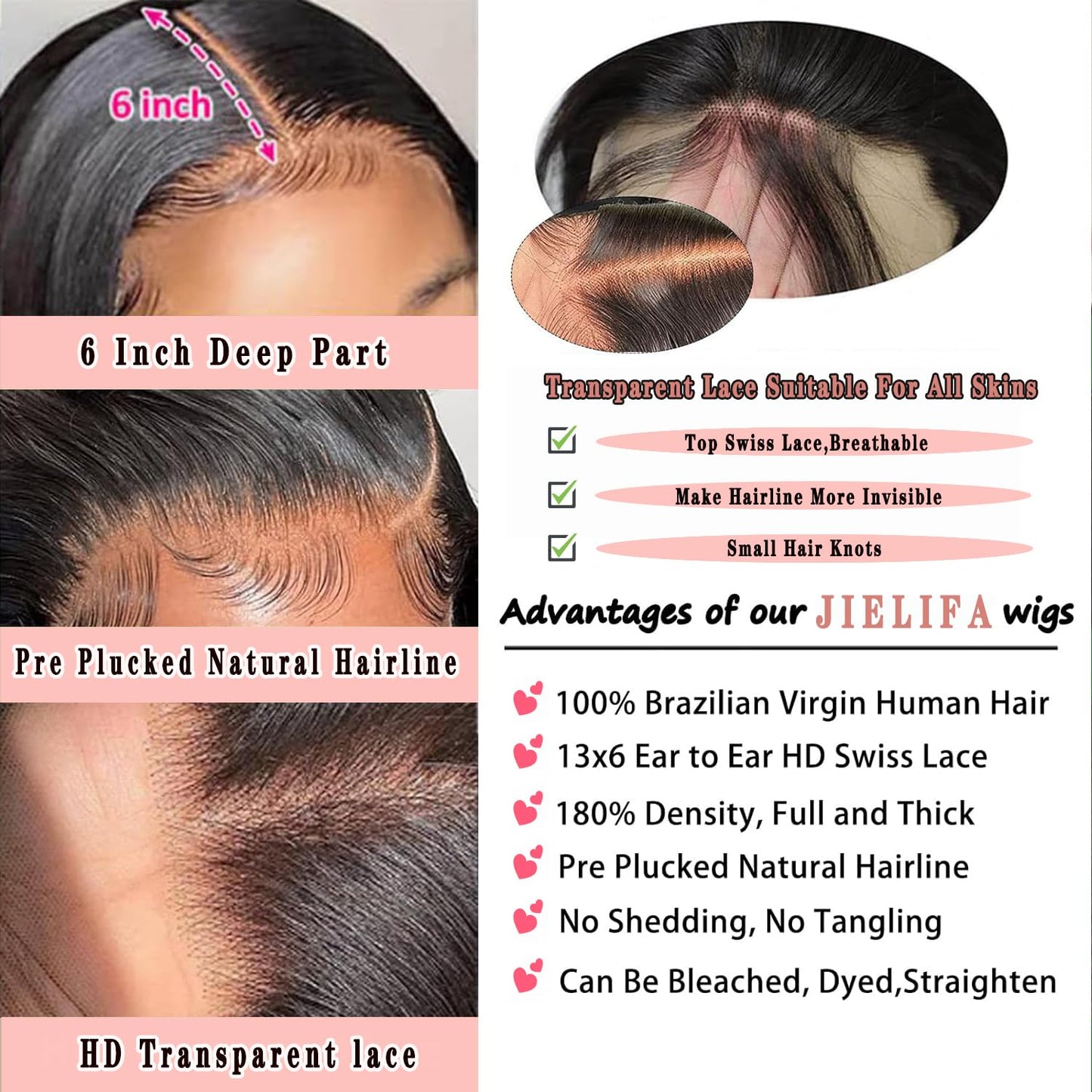JIELIFA 13x6 Body Wave Lace Front Wigs Human Hair Pre Plucked Glueless Wigs Human Hair 180% Density HD Transparent Lace Frontal Wigs Human Hair for Black Women Body Wave Wig 20 Inch