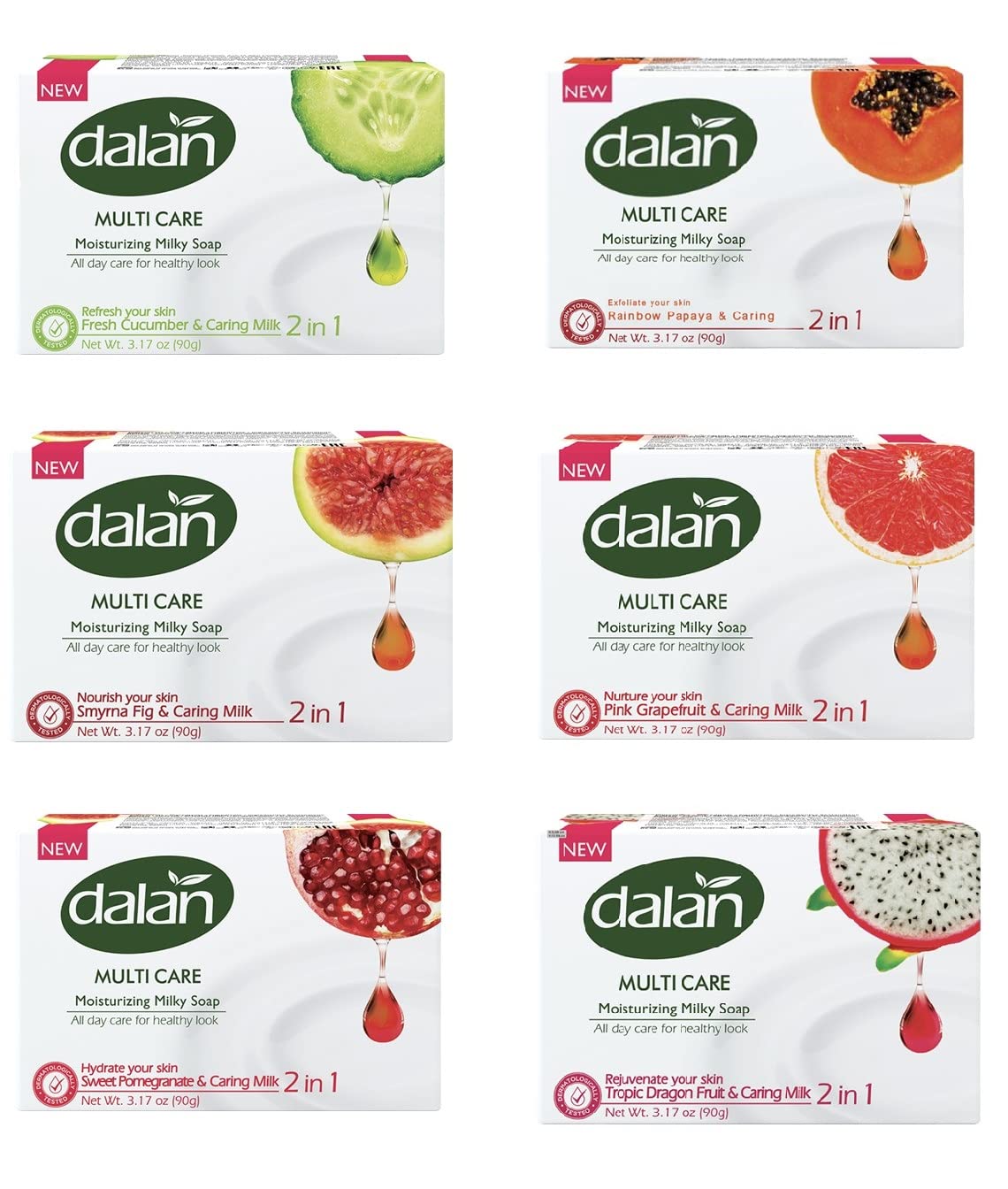 Dalan Multi Care Moisturizing Soap 2 in 1 (Sweet Pomegranate & Caring Milk, 6 Pack)