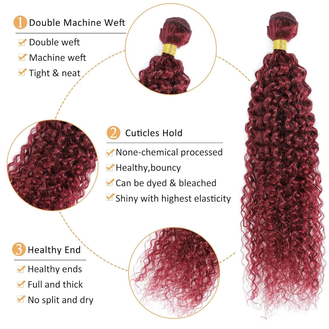 HeioWuio #99j Curly Wave Human Hair Bundles Burgundy Brazilian Remy Human Hair Weaves For Women Grade 8A Hair Extensions Red Bundles Unprocessed Virgin Hair Bundles 8 10 12 Inch