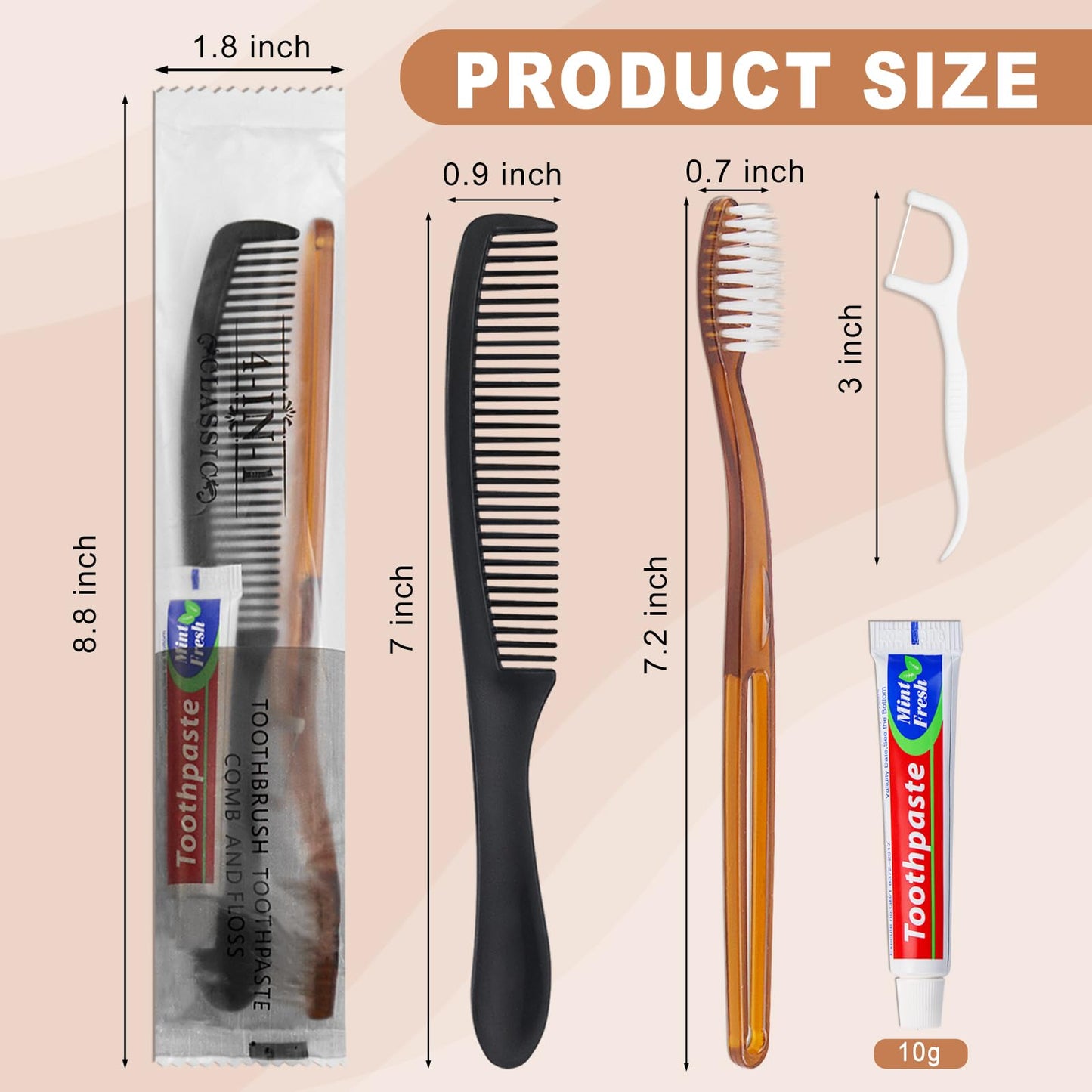 Gisdo 10pcs Disposable Toothbrushes with Toothpaste and Comb Floss Individually Wrapped,4-in-1 Bulk Toothbrush Kit with 2 Color Toothbrush,10 grams Toothpaste,7 inch Comb,Floss Pick for Homeless,Hotel