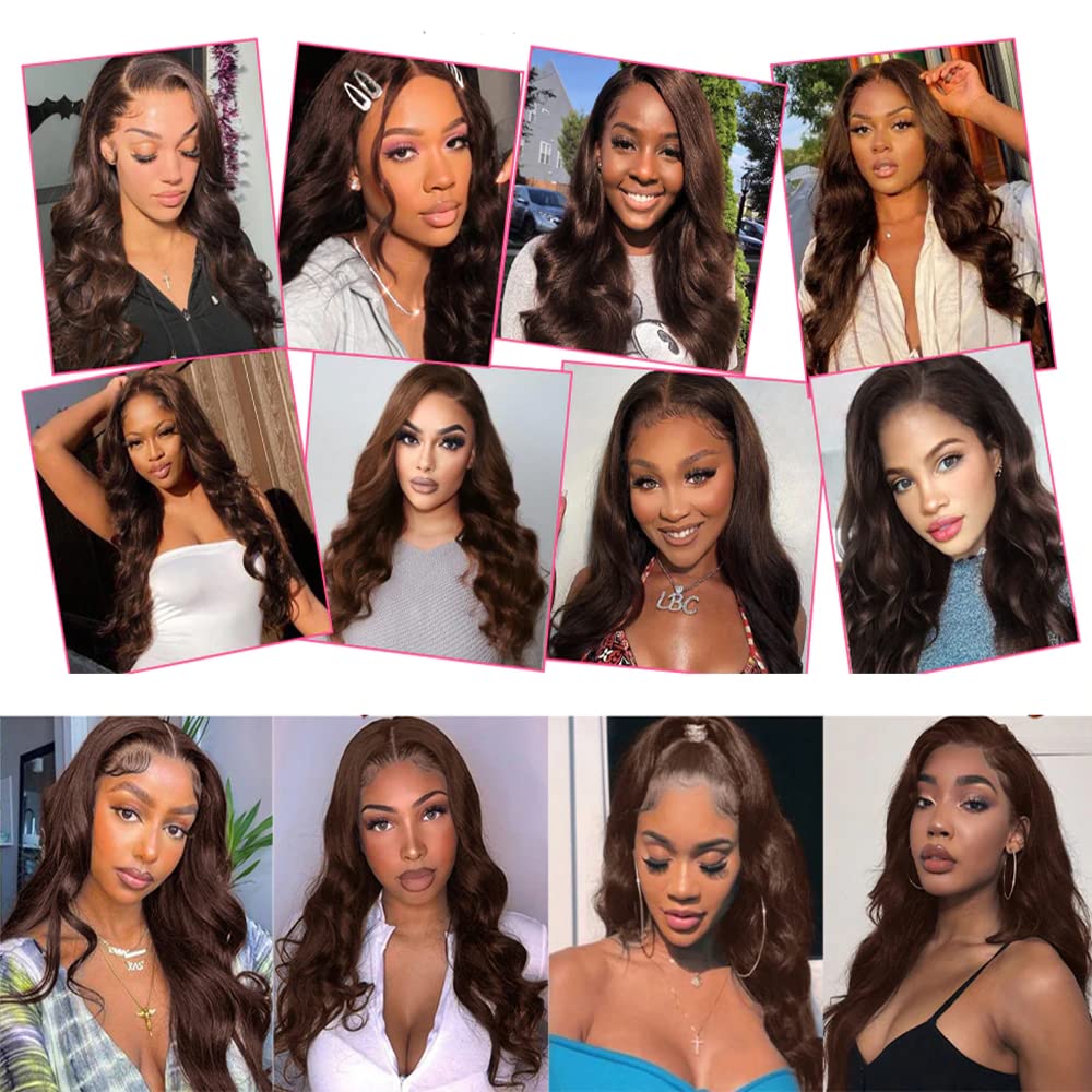 Dark Brown Body Wave Bundles #4 Human Hair Light Brown Body Wave Bundles Double Weft Brazilian Remy Hair Extensions Wet and Wavy Bundles Silky Soft for Black Women(24 24 24 Inch 3 Bundles)