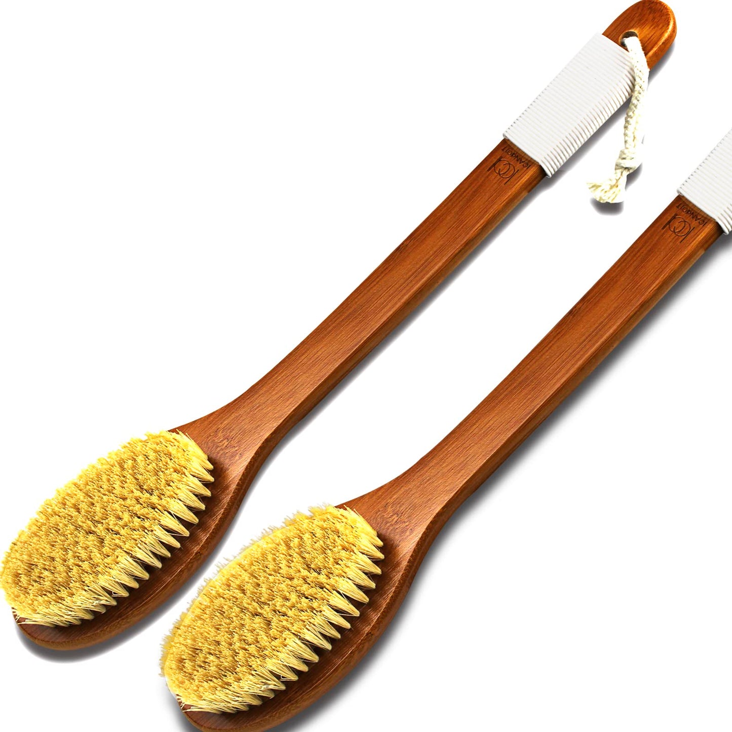 ICANdOIT-19.68Inch Natural Stiff Sisal Bristles Anti-Slip Extra Long Handle Bath Brush,Bent Handle Shower Scrubber for Exfoliating,Shower Back Brush,Exfoliation Set with Pumice Stone(2 Pack)