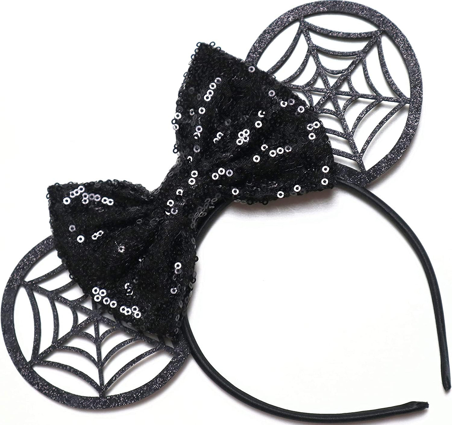 CLGIFT Mickey Ears Halloween Headband, Handmade Flexible Headband with Sequin on Both Sides, Bow Size - 5 inches, One Size Fits All, Unisex-Youth, 1 Count (Pack of 1)
