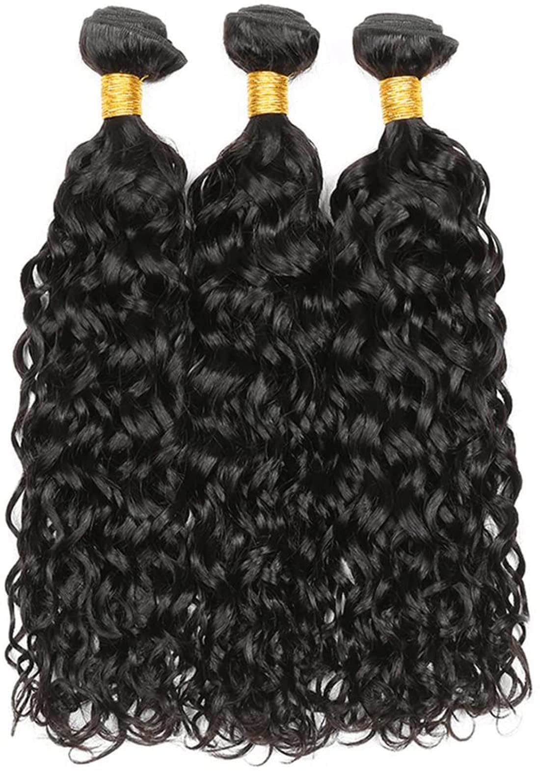 HeioWuio Water Wave Hair Bundles Natural Black Color Brazilian Remy Hair Weaves No Tangle Hair Extensions Real Unprocessed Virgin Hair Bundle 24 24 24 Inch