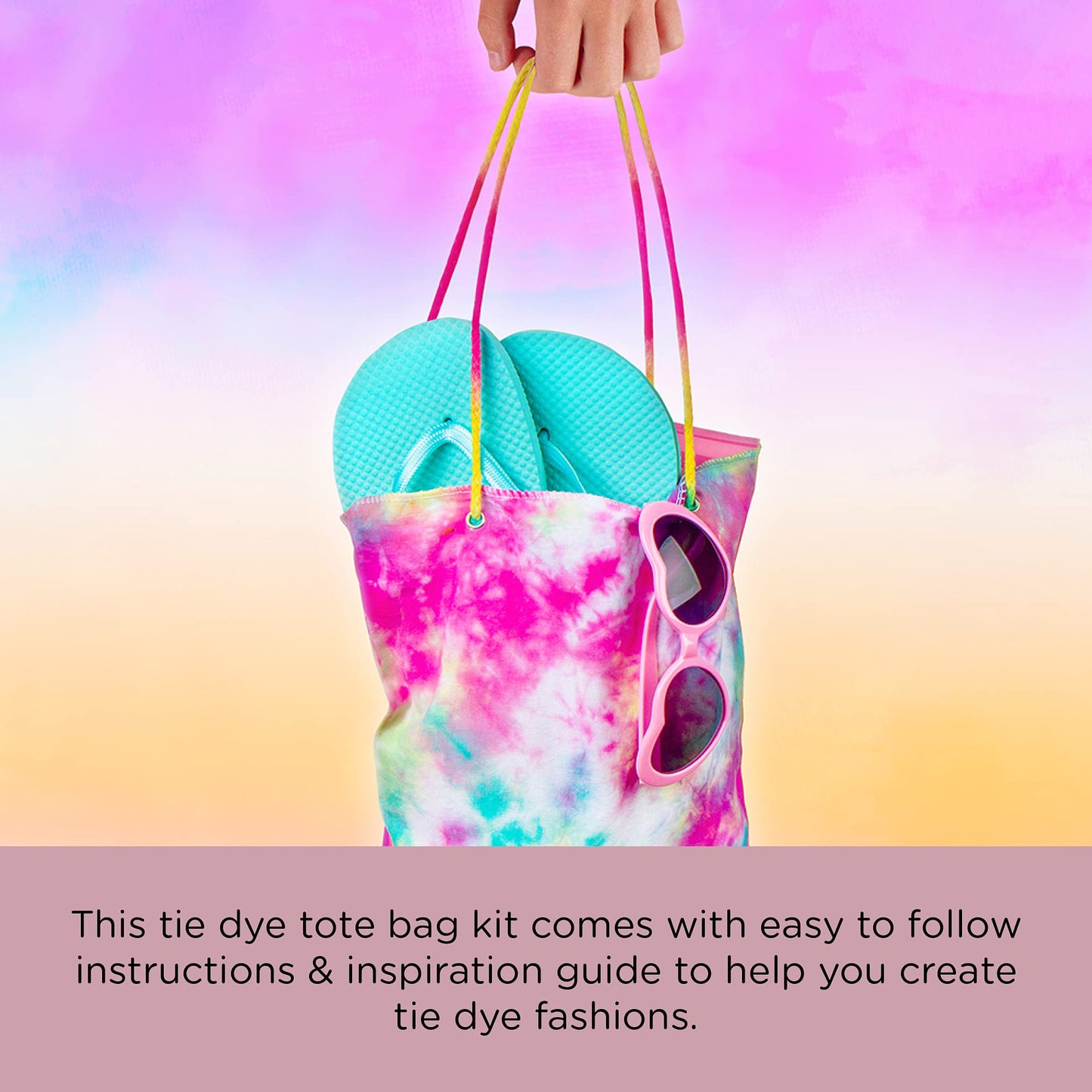 Fashion Angels Tie Dye Kit- Tote Bag Tie Dye Set (12639), Includes Storage Bin, Non Toxic Dyes, Complete Set with Tote Bag, Gloves, Elastic Bands, and Storage Bin, for Kids Ages 8 and Up