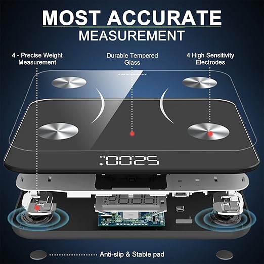 INSMART Smart Scale for Body Weight, Digital Bathroom Scale with BMI, Muscle Mass, Bluetooth Body Fat Scale,17 Body Composition Analyzer with Smart APP Sync Weight Scale, 400 lbs - Black