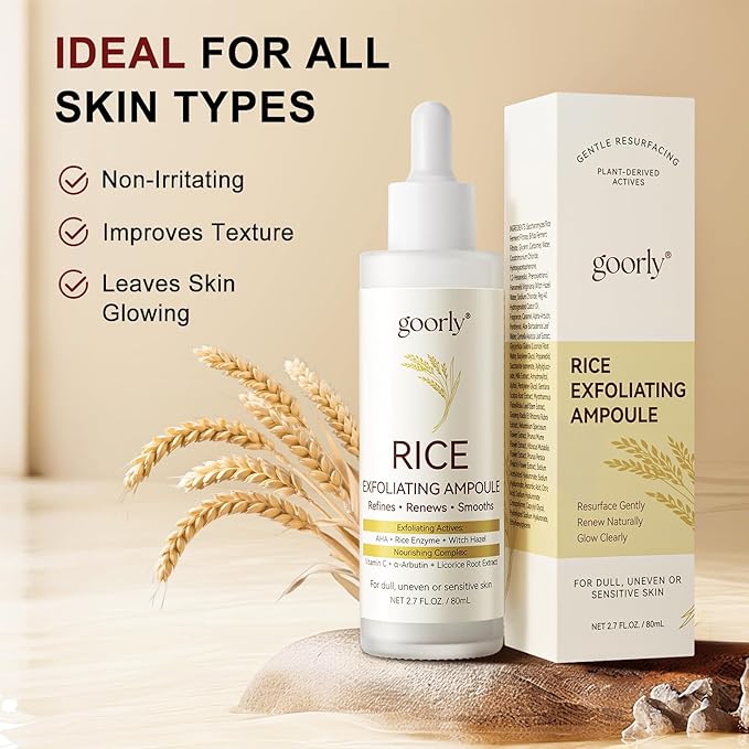 Peel Shot Glow White Rice Peeling Ampoule, Gentle Exfoliating Face and Body Scrub, Dead Skin Cell Remover, Rice Exfoliant Serum Cream Lightweight Hydrating Formula for All Skin Types - 80ML