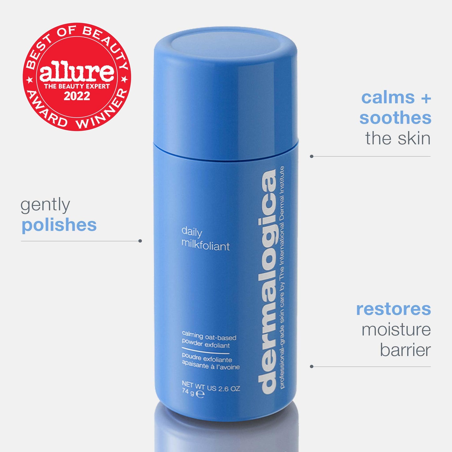 Dermalogica Daily Milkfoliant, Face Exfoliator, Powder Scrub Exfoliant with AHA and BHA - Calming, Polishing and Hydrating Skin, Oat-Based, Vegan Product, 2.6 fl oz