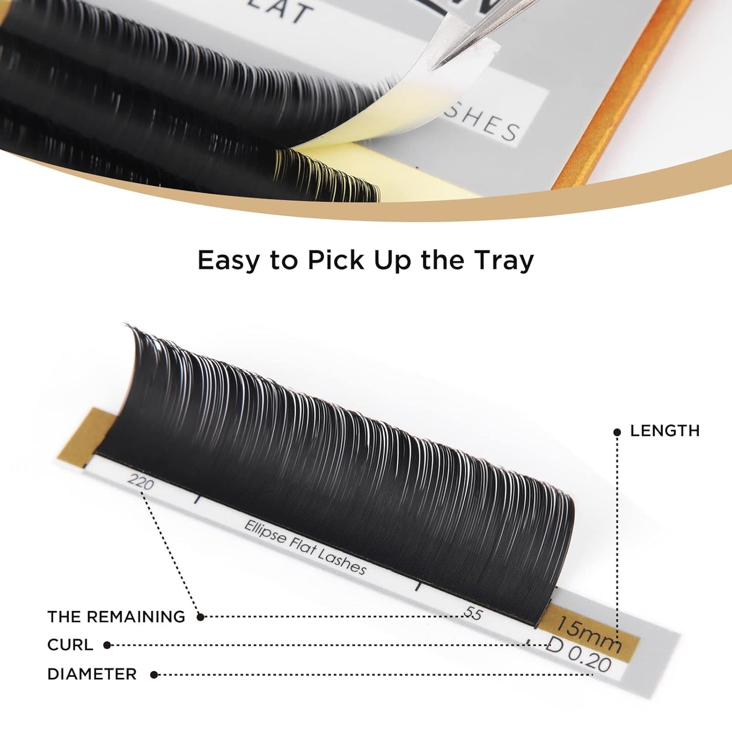 LASHVIEW Eyelash Extensions,Ellipse Flat Eyelash Extensions 0.20mm D Curl 11mm, Black,Individual Lashes,Semi-Permanent Extremely Soft Professional Salon Use