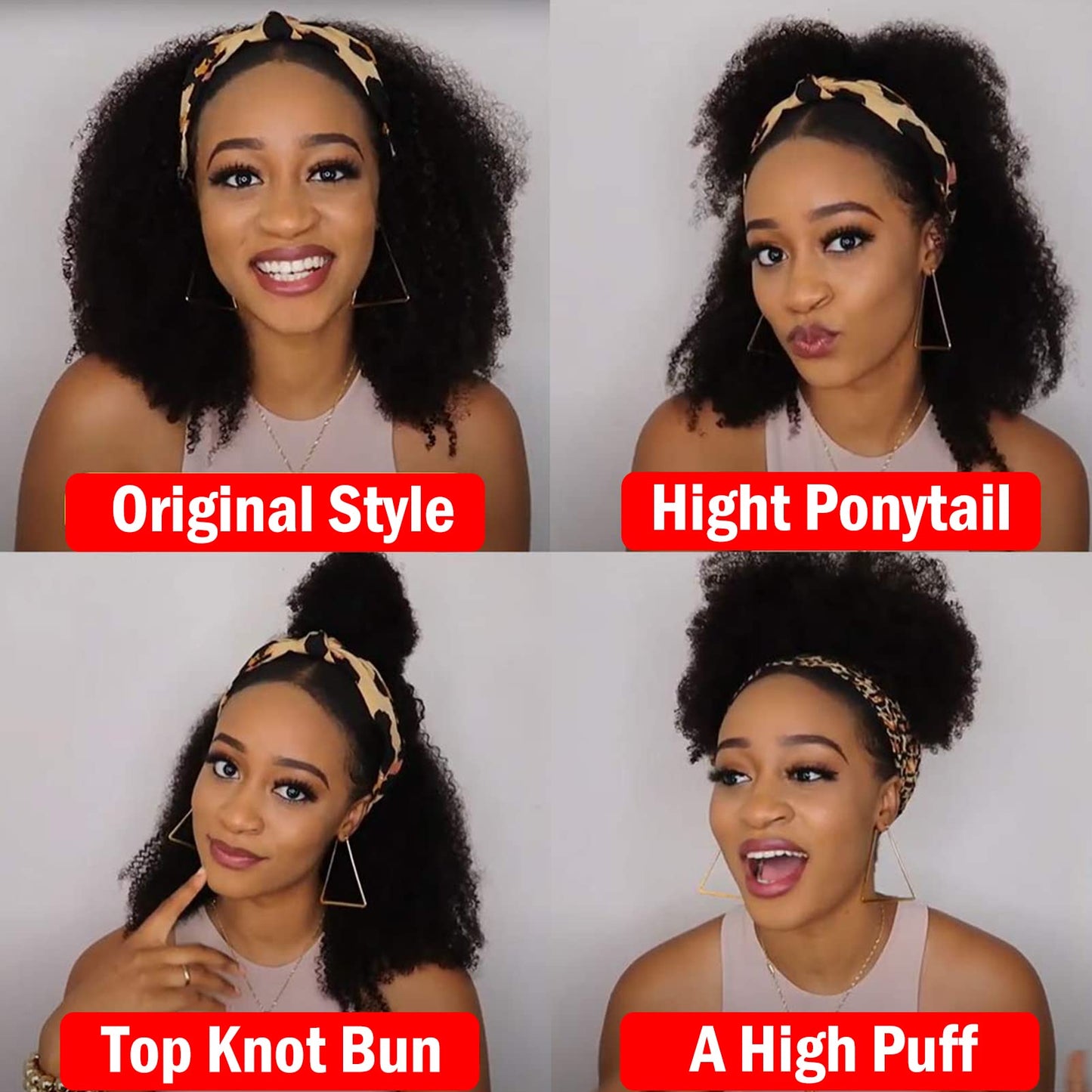 ZFY 22 Inch Deep wave Headband Wig Human Hair 180% Density Curly Glueless Wigs Human Hair Wet and Wavy Headband Wigs for Women Natural Black Color