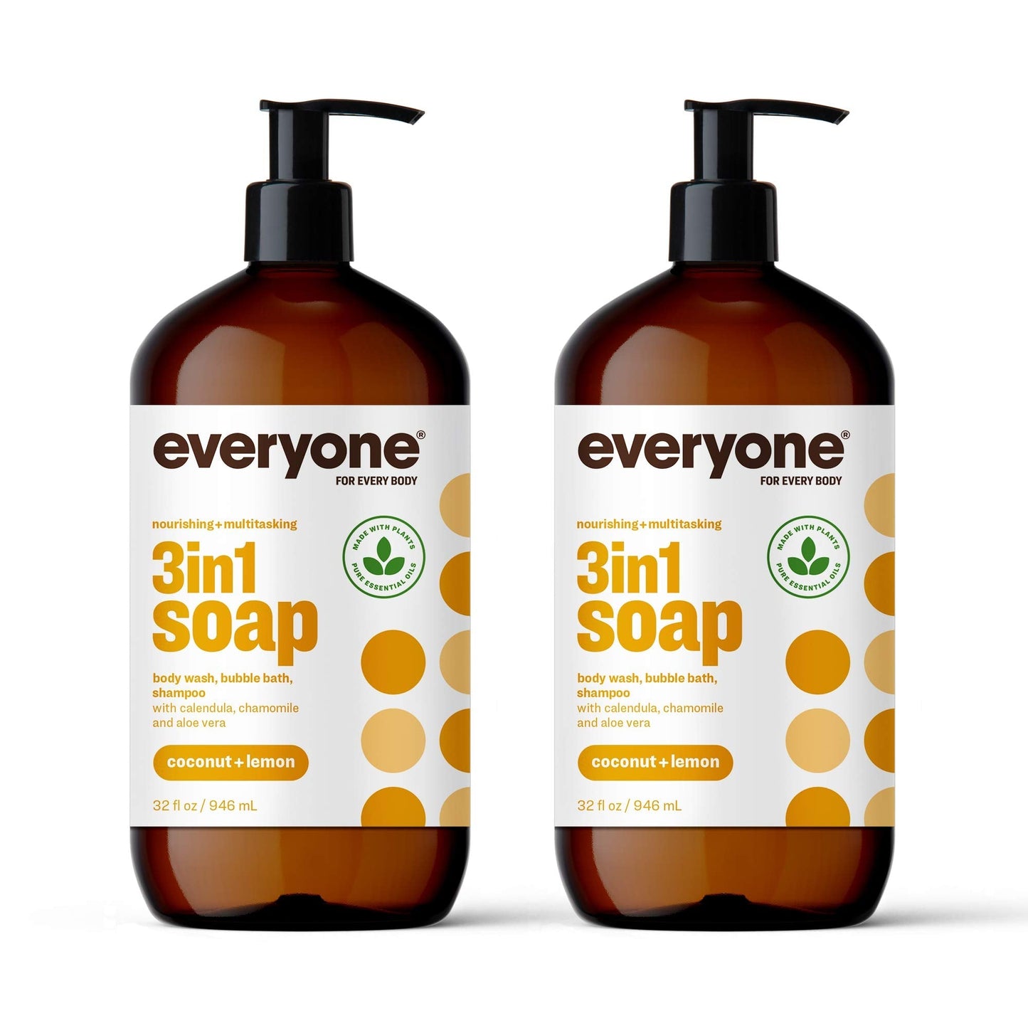 Everyone 3-in-1 Soap, Body Wash, Bubble Bath, Shampoo (32 Ounce) and Hand and Body Lotion (32 Ounce) Bundle - Coconut and Lemon