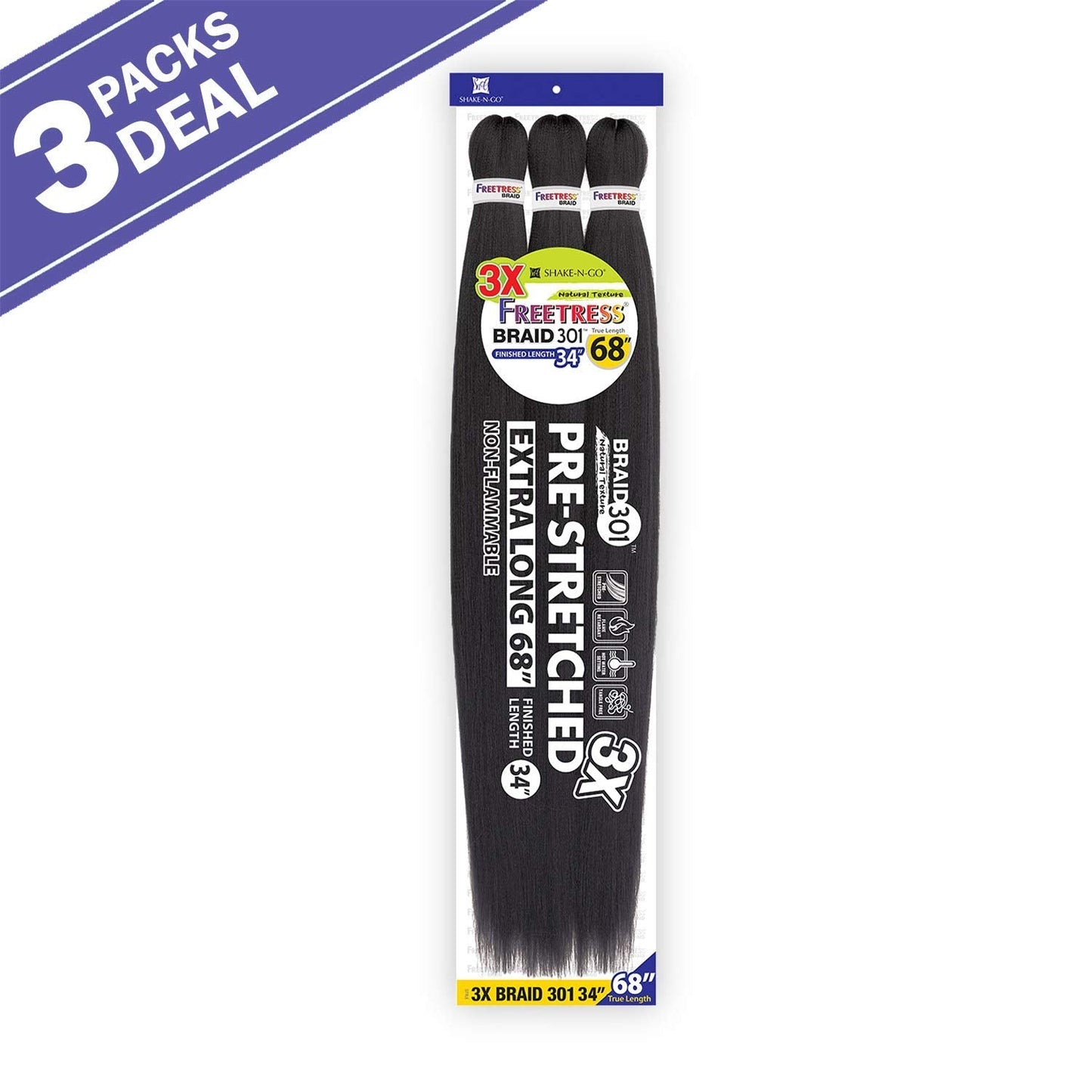 FreeTress Natural Texture Braids 3X Pre-Stretched Braid 301 34" (3-pack, 530)
