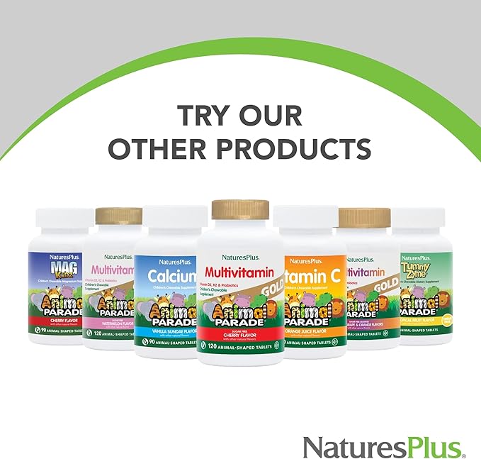 Natures Plus Animal Parade Vitamin C Children's Chewable - Natural Orange Juice Flavor - 90 Animal-Shaped Tablets - Vegan, Vegetarian, Gluten Free - 45 Servings