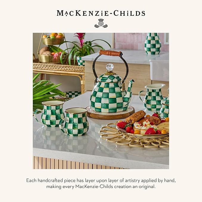 MACKENZIE-CHILDS Enamel Everyday Bowl, Serving Bowl for Entertaining, Large, Green-and-White Emerald Check
