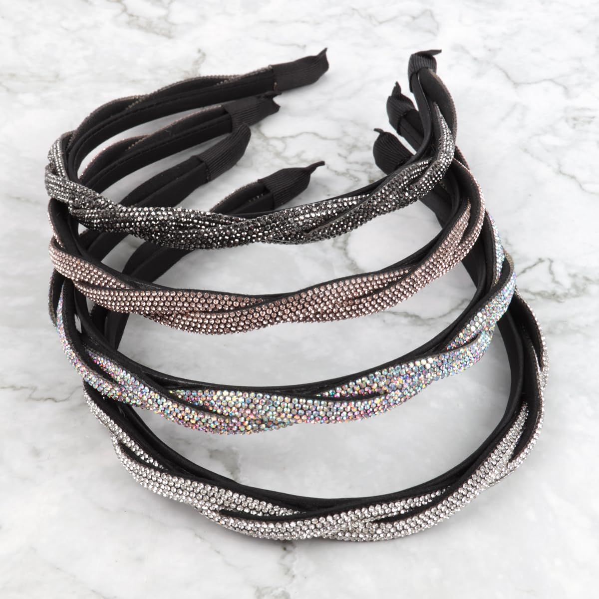 Fashion Headband Women's Hair Accessories - Acrylic Chain, Bohemian Rattan Straw, Girls Hairband (Rhinestone Braided Headband - Gray)
