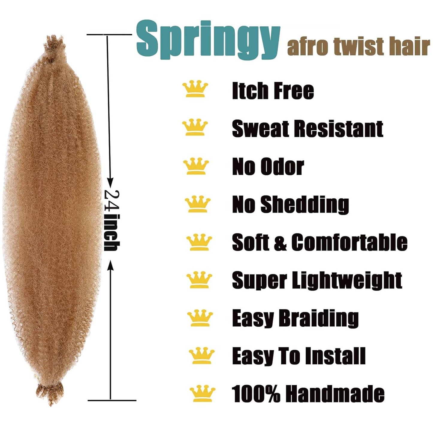 Marley Hair for Kids 3Pack Pre-Separated Spring Twist Hair for Soft Locs Kids Braiding Hair 24Inch Springy Afro Twist Crochet Hair Marley Twist Braiding Hair for Girl Women(Light brown)