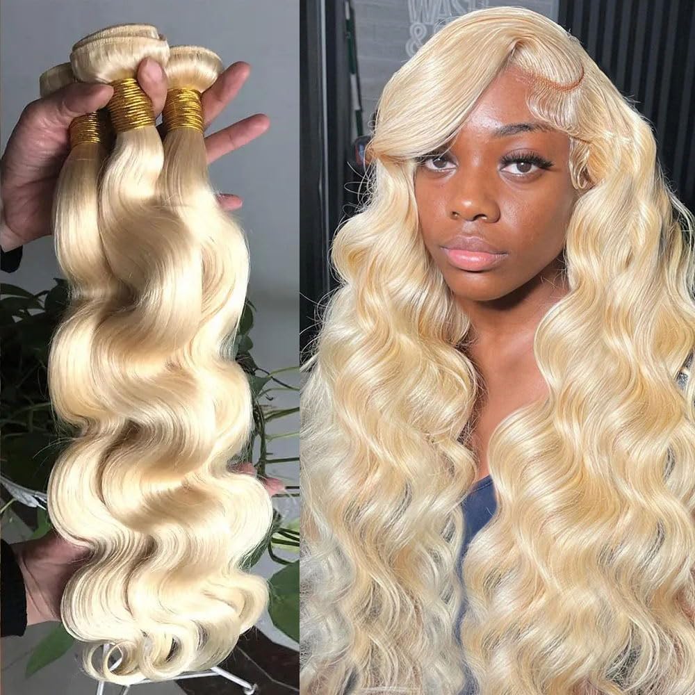 HC 613 Bundles 613 Blonde Bundles Brazilian Bundles 613 Blonde 100% Human Hair Bundles 613 Honey Blonde Weave Hair Extensions for Women (28inch, Single Body Wave Bundles)