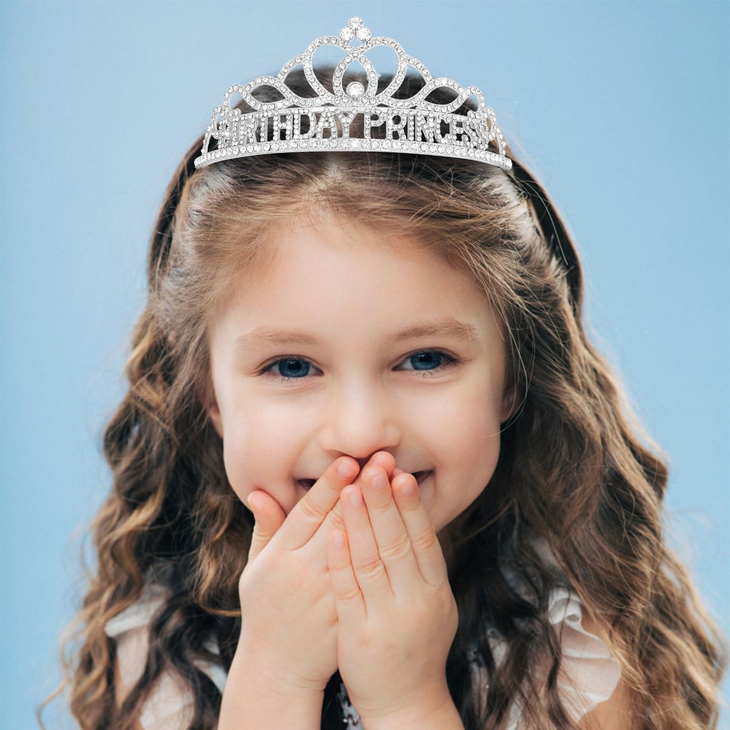 CIEHER Silver Birthday Princess Crown for Girls Birthday Decorations Princess Birthday Gifts