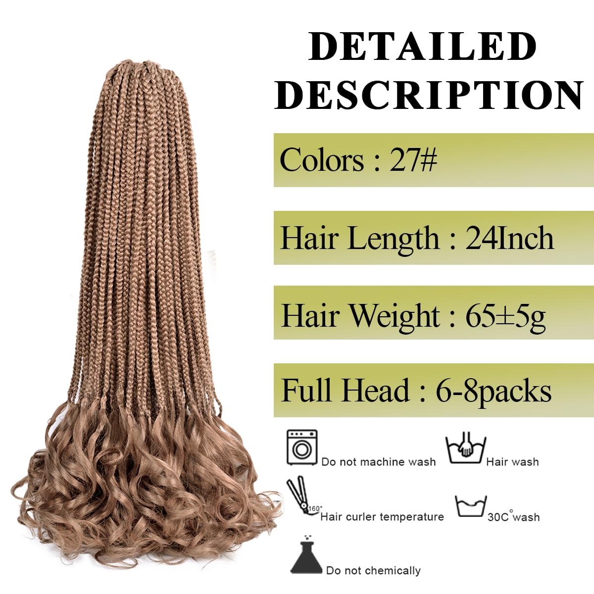 French Curly Crochet Braids Hair 8pack Loose Wavy Pre Stretched 27# Synthetic Spiral Curly Crochet Braids 24Inch Synthetic French Curly box braids Hair With Curly Ends (24 Inch,8 Packs,27#)