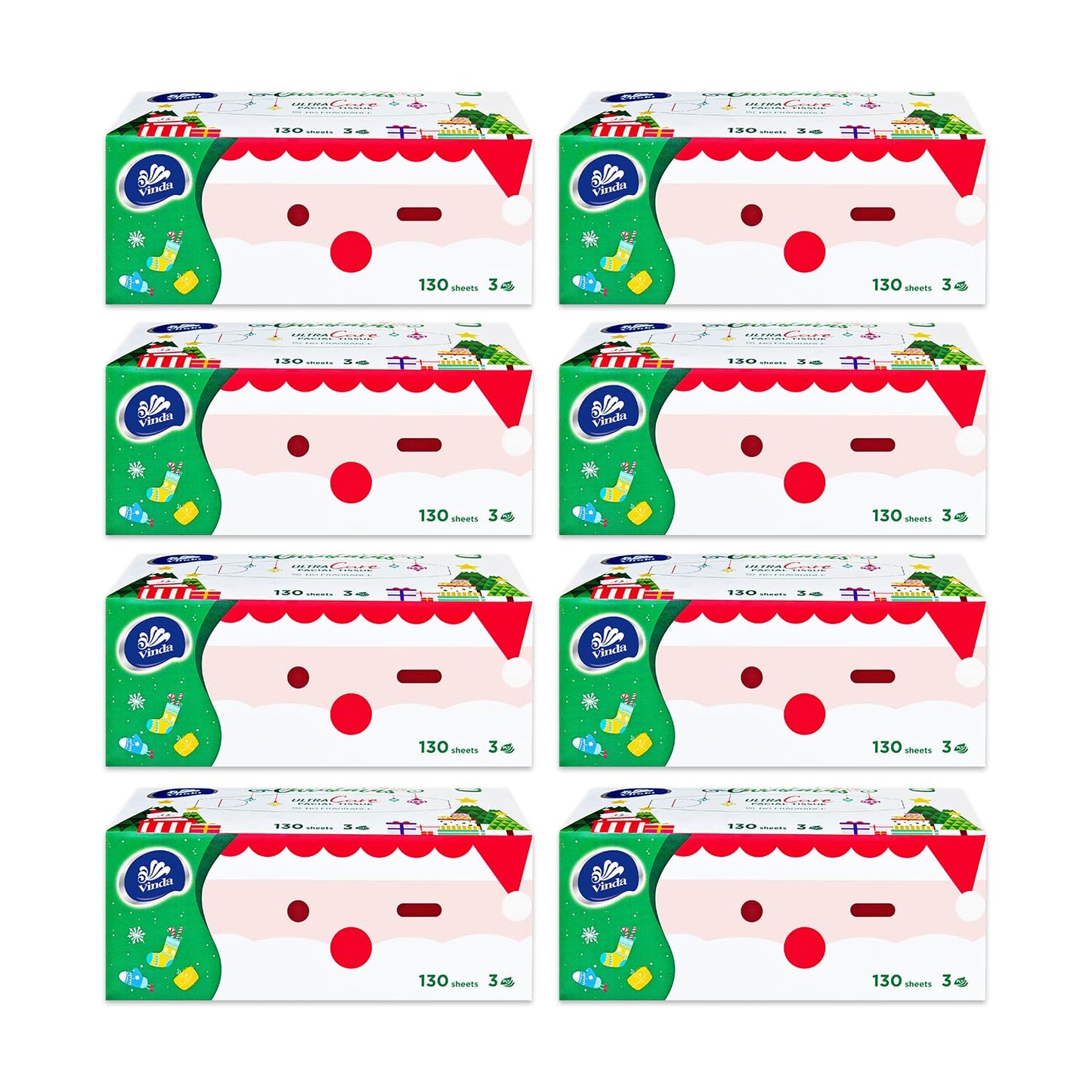 3-Ply Premium Soft Facial Tissues, Ultra Care for Sensitive Skin, 130 Tissues per Box, 8 Flat Boxes – Strong, Gentle & Ideal for Home or Office Use
