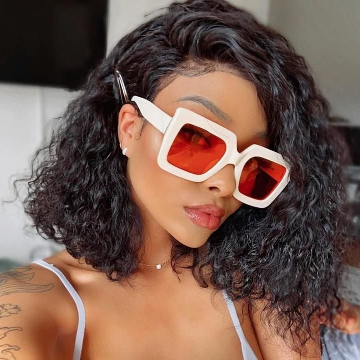 SODLIS 14 Inch Lace Front Wigs Deep Curly Lace Front Wigs Human Hair For Black Women Pre Plucked Natural Hairline (14 Inch)
