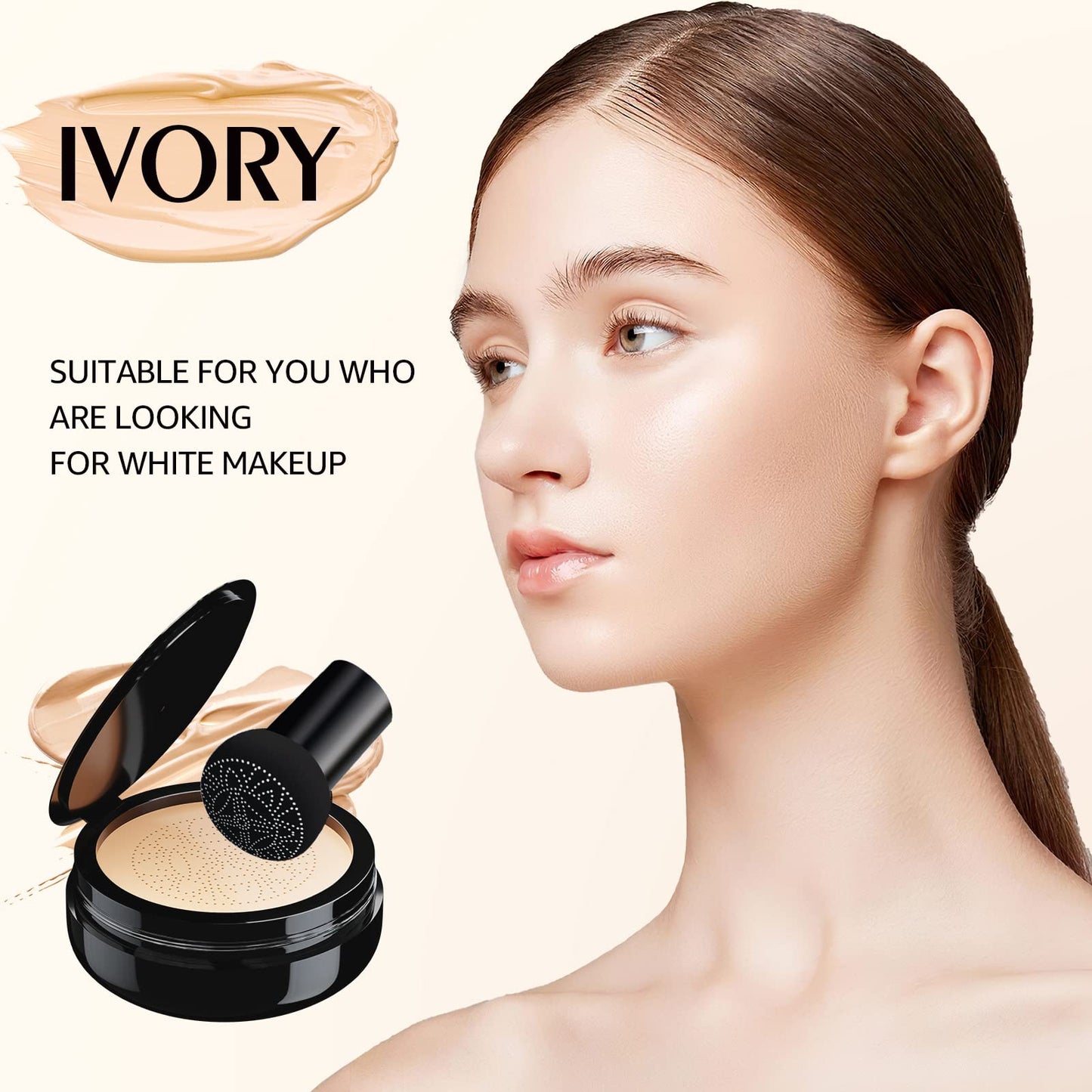 Mushroom Head Air Cushion CC Cream - Moisturizing & Oil Control BB Cream Foundation Create Long-Lasting, Waterproof Makeup Base Primer, Concealer Full Coverage for All Skin Types (Ivory)