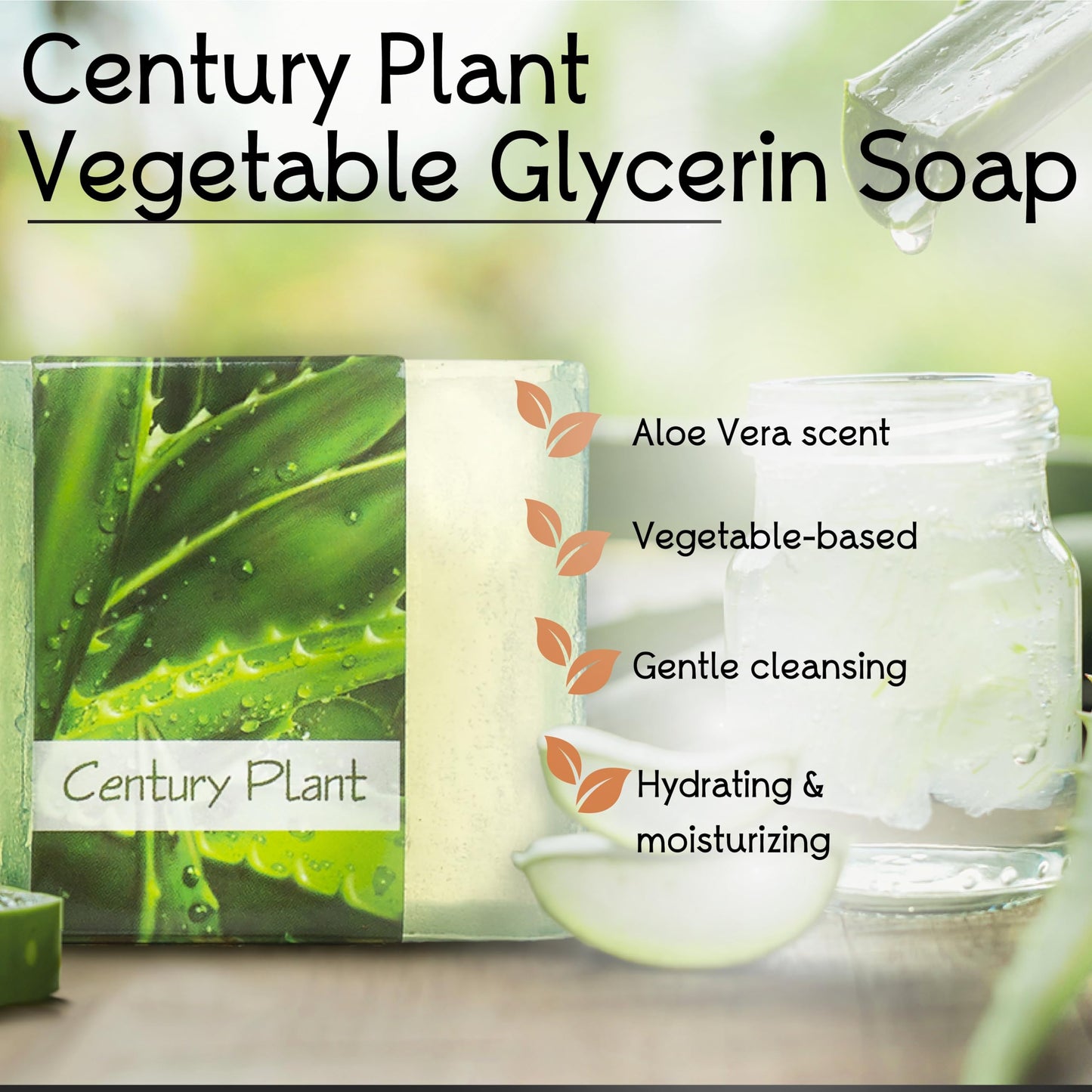 Glycerin Bar Soap Century Plant Scent - Natural, Vegan-Friendly, Hypoallergenic - Moisturizing and Hydrating with 100% Vegetable Glycerin - Sulfate-Free, Paraben-Free, Chemical-Free - 4.5 oz