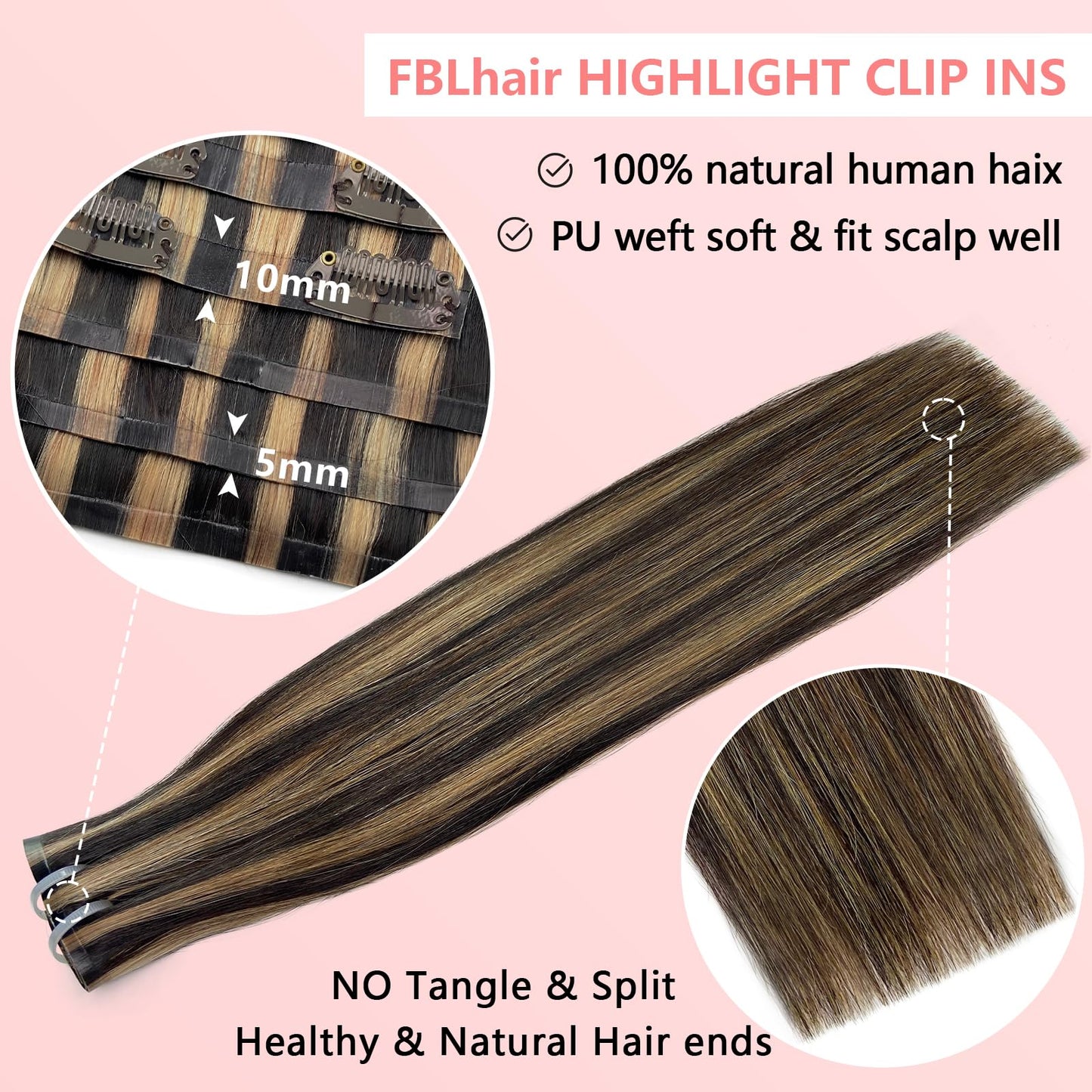 FBLhair 20 inch Seamless Clip in Hair Extensions Real Human Hair Extensions Clip ins #1b 27 Ombre Honey Blonde Clip in Hair Extensions 110g 7pcs Straight Hair Clip in Extensions for Women