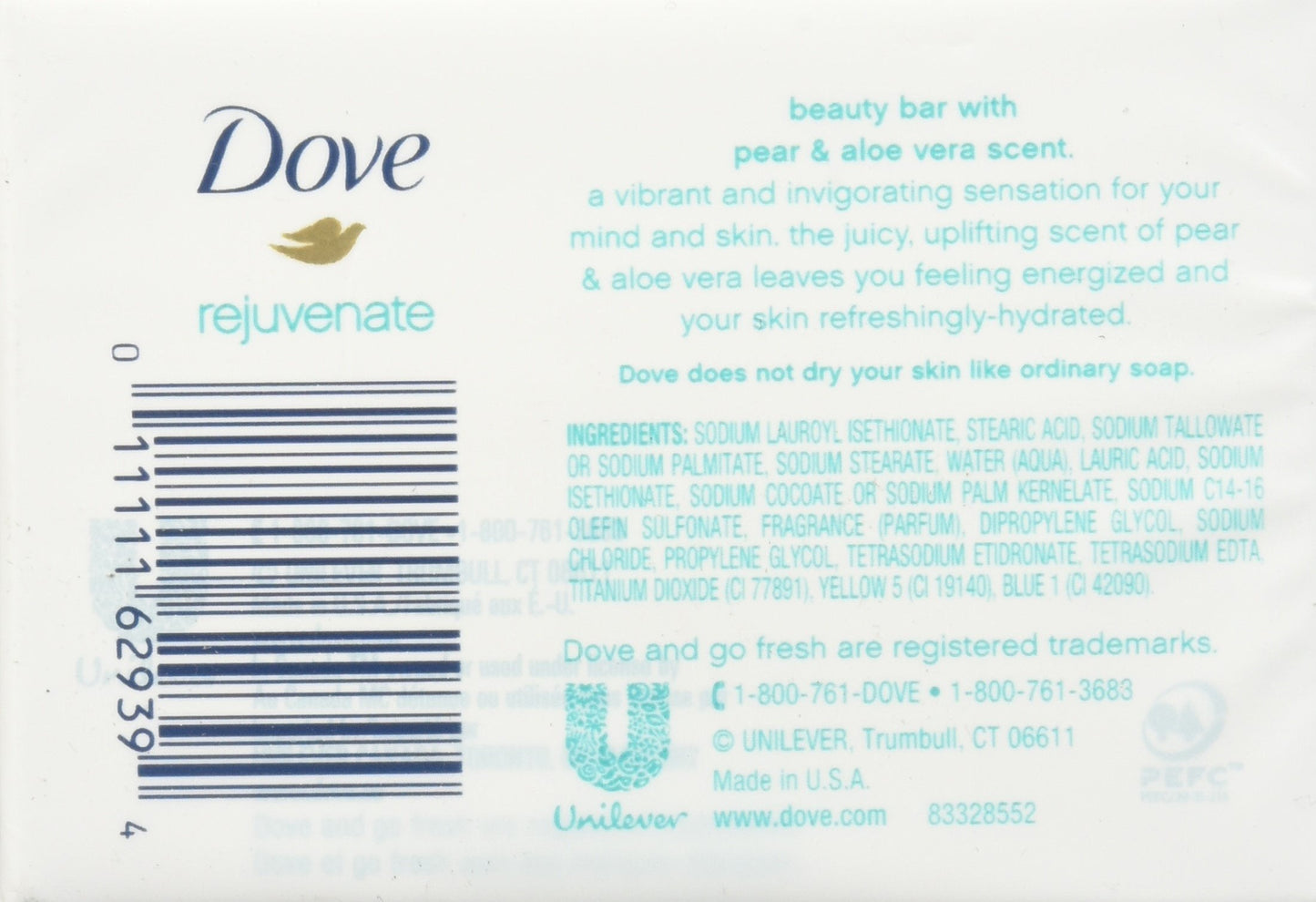 Dove Go Fresh Beauty Bar, Pear and Aloe Vera, 4 Count