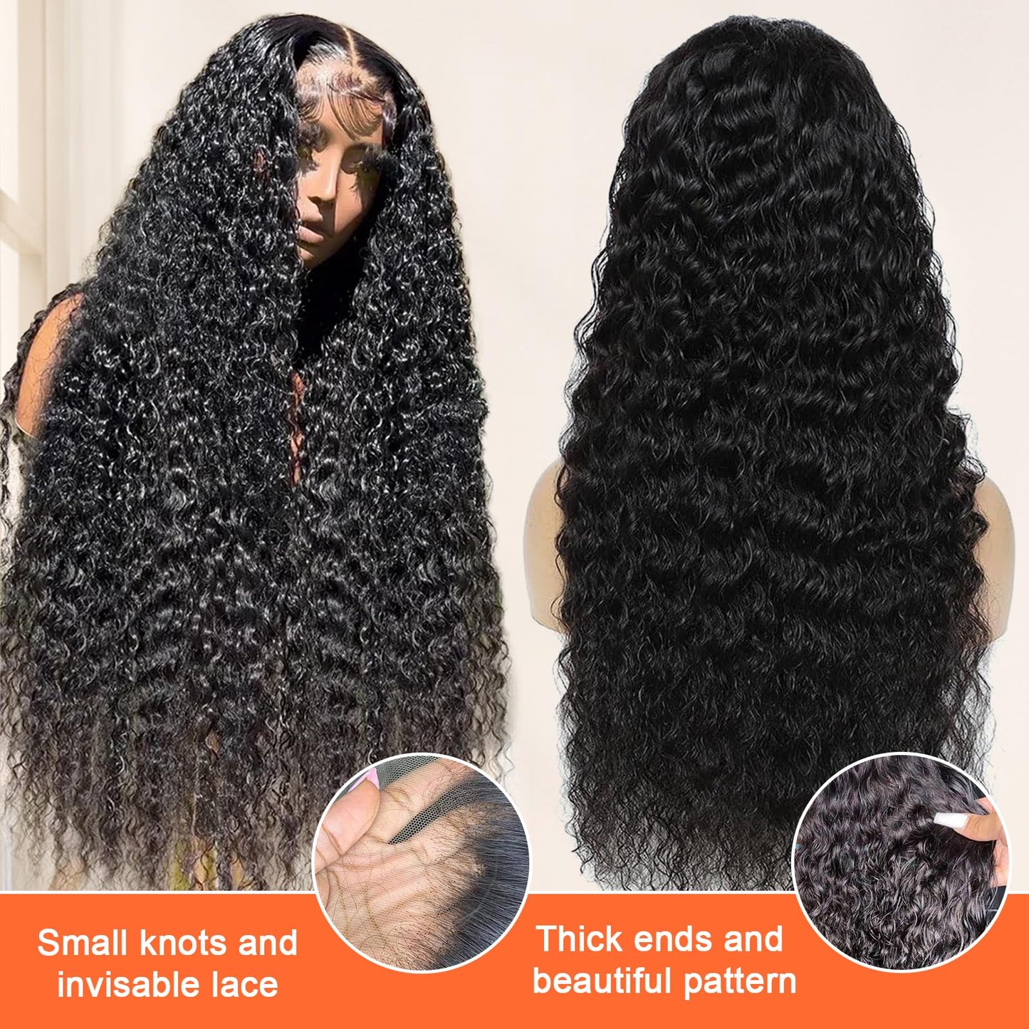 Deep Wave Wig Human Hair Brazilian 13x4 Lace Front Wigs Human Hair Pre Plucked Glueless Deep Curly Lace Frontal Wig 180% Density Virgin Human Hair with Baby Hair 24 Inch