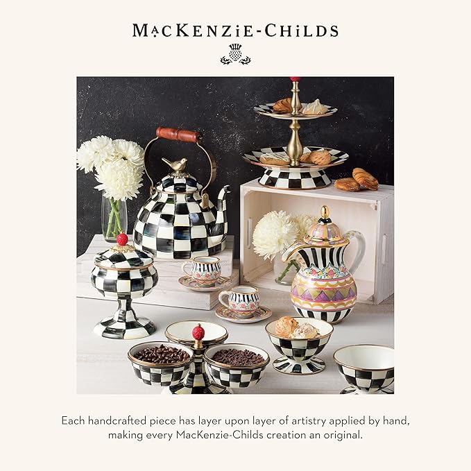 MACKENZIE-CHILDS Enamel Everyday Bowl, Serving Bowl for Entertaining, Extra-Large, Black-and-White Courtly Check, Set of 1