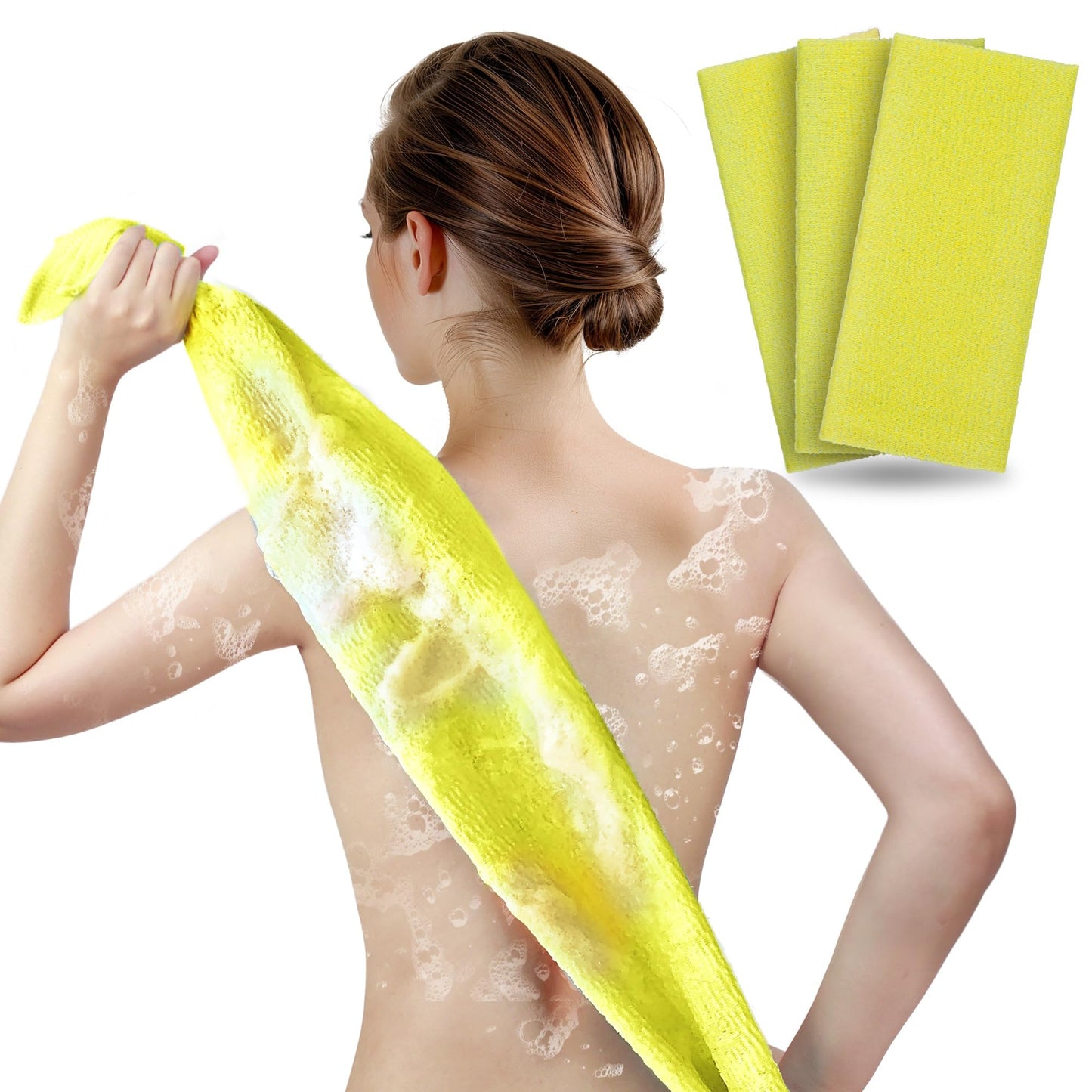 ARCH&M Exfoliating Washcloth Body Scrubber Back Scrubber for Shower Japanese Beauty Washcloth Bath Wash Cloth Korean Exfoliation Luffah Towel Net Sponge Loofah Body Scrub 3 Pack