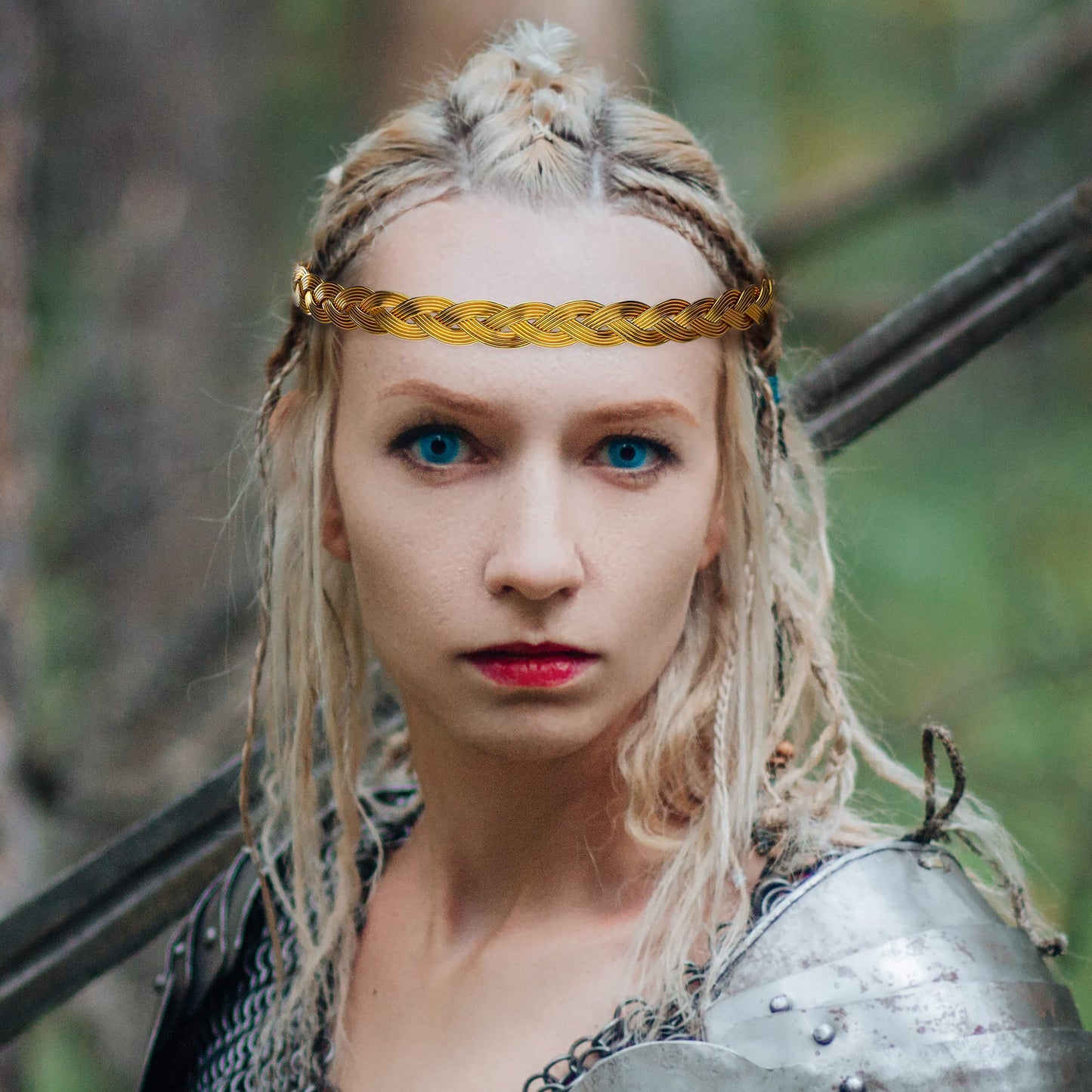 CoTeeZa Renaissance Medieval Fairy Circlet - Fantasy Elf Celtic Braided Cosplay Headpiece Viking Crown Retro Headband Gold Hair Acccessories Wedding Vintage Tiara for Masquerade Carnival LARP